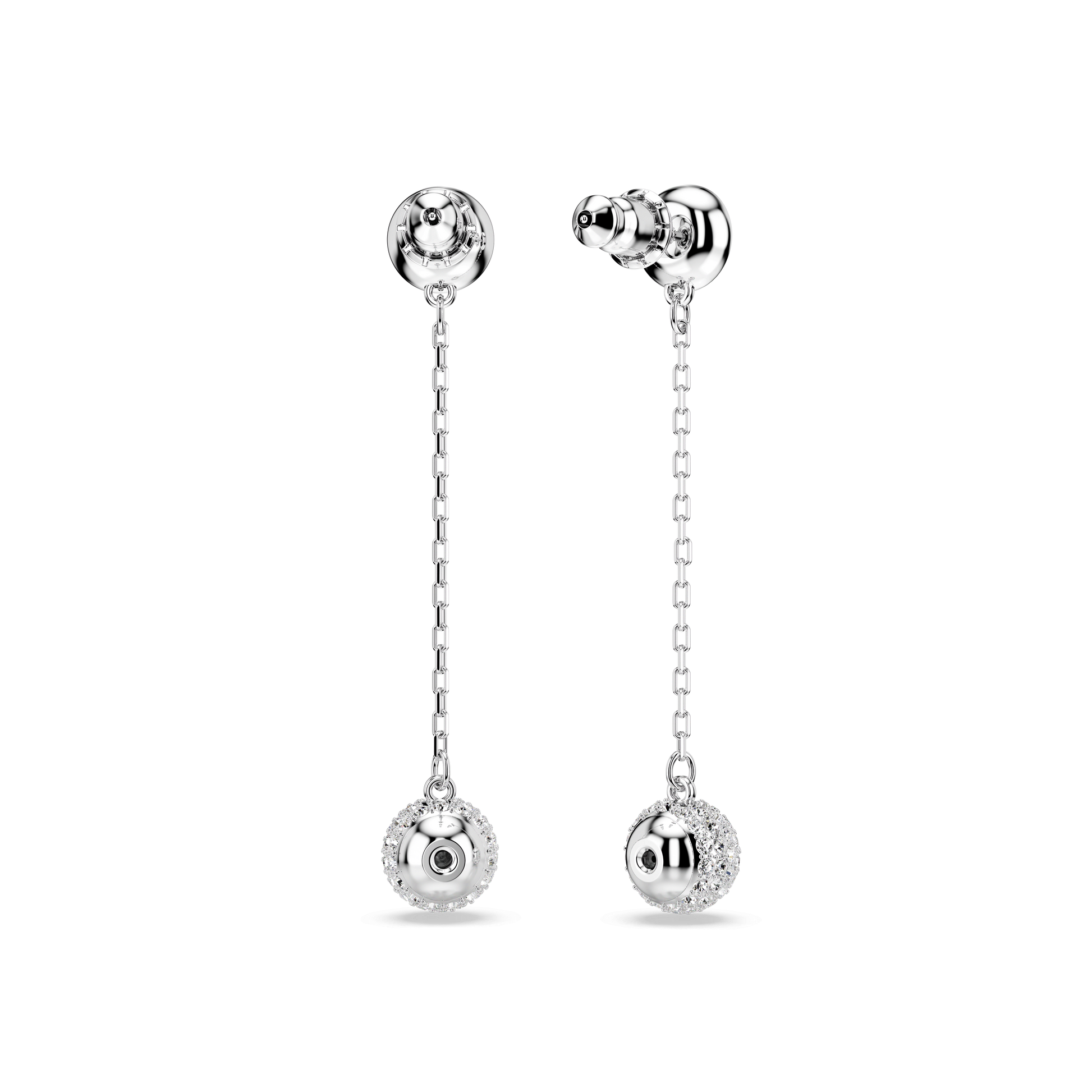 Una Angelic drop earrings, Round cut, White, Rhodium plated