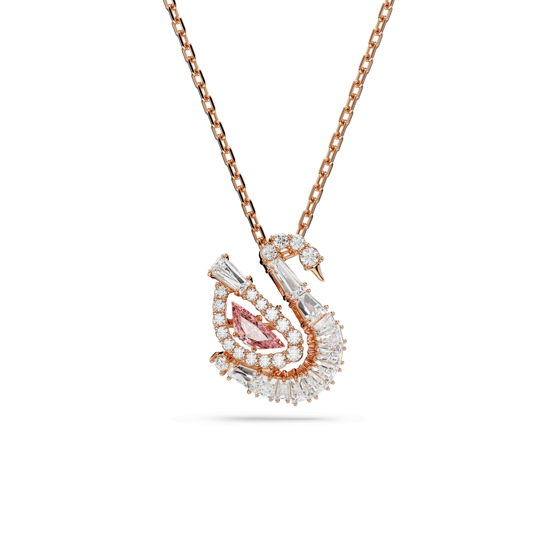 Swan pendant, Mixed cuts, Swan, Pink, 18K rose gold finish