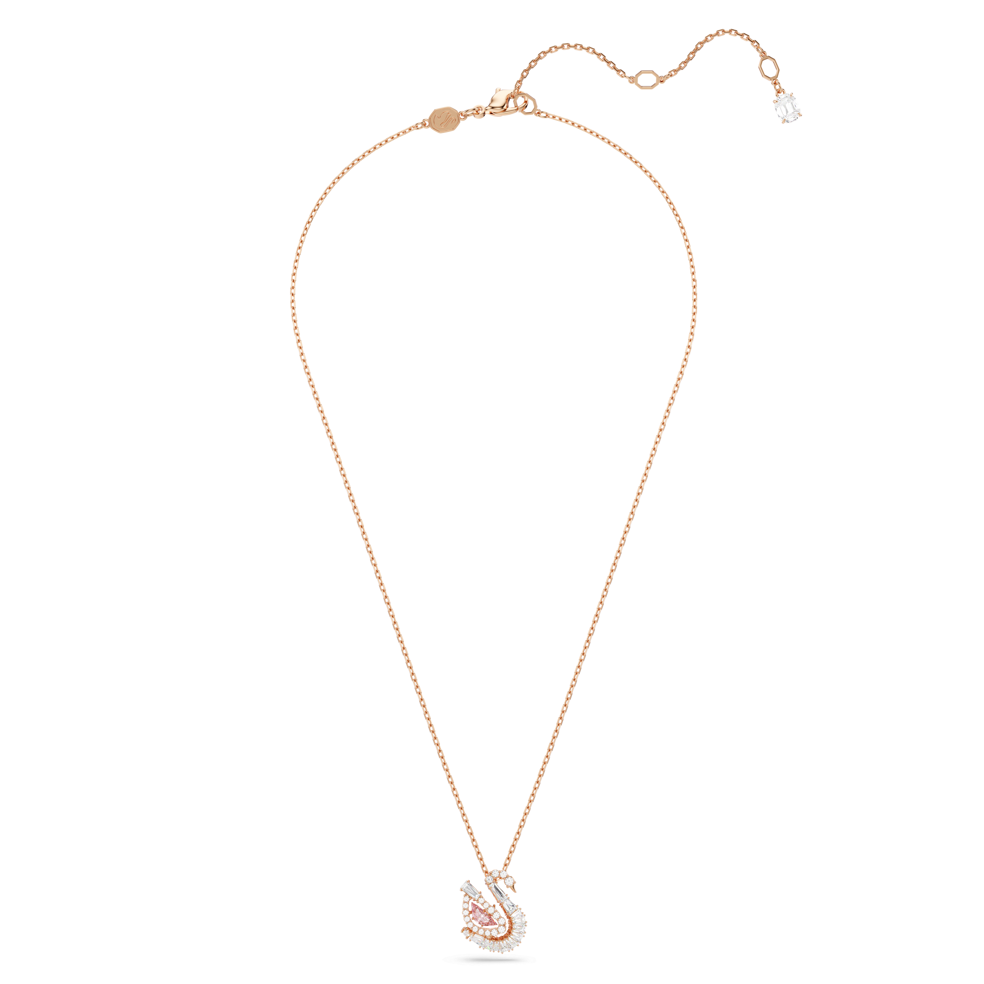 Swan pendant, Mixed cuts, Swan, Pink, 18K rose gold finish
