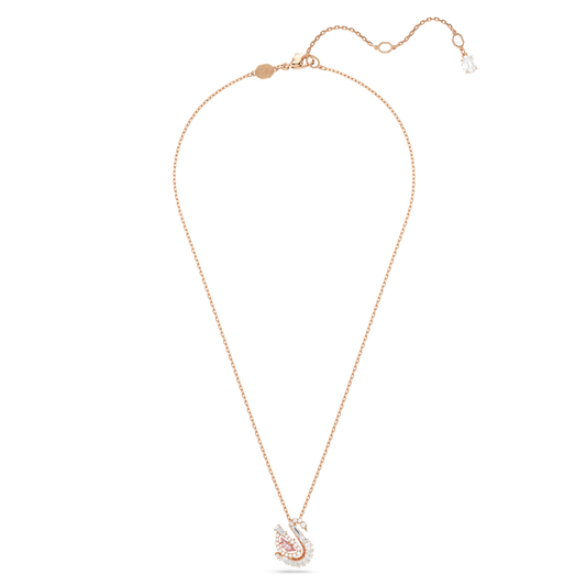 Swan pendant, Mixed cuts, Swan, Pink, 18K rose gold finish