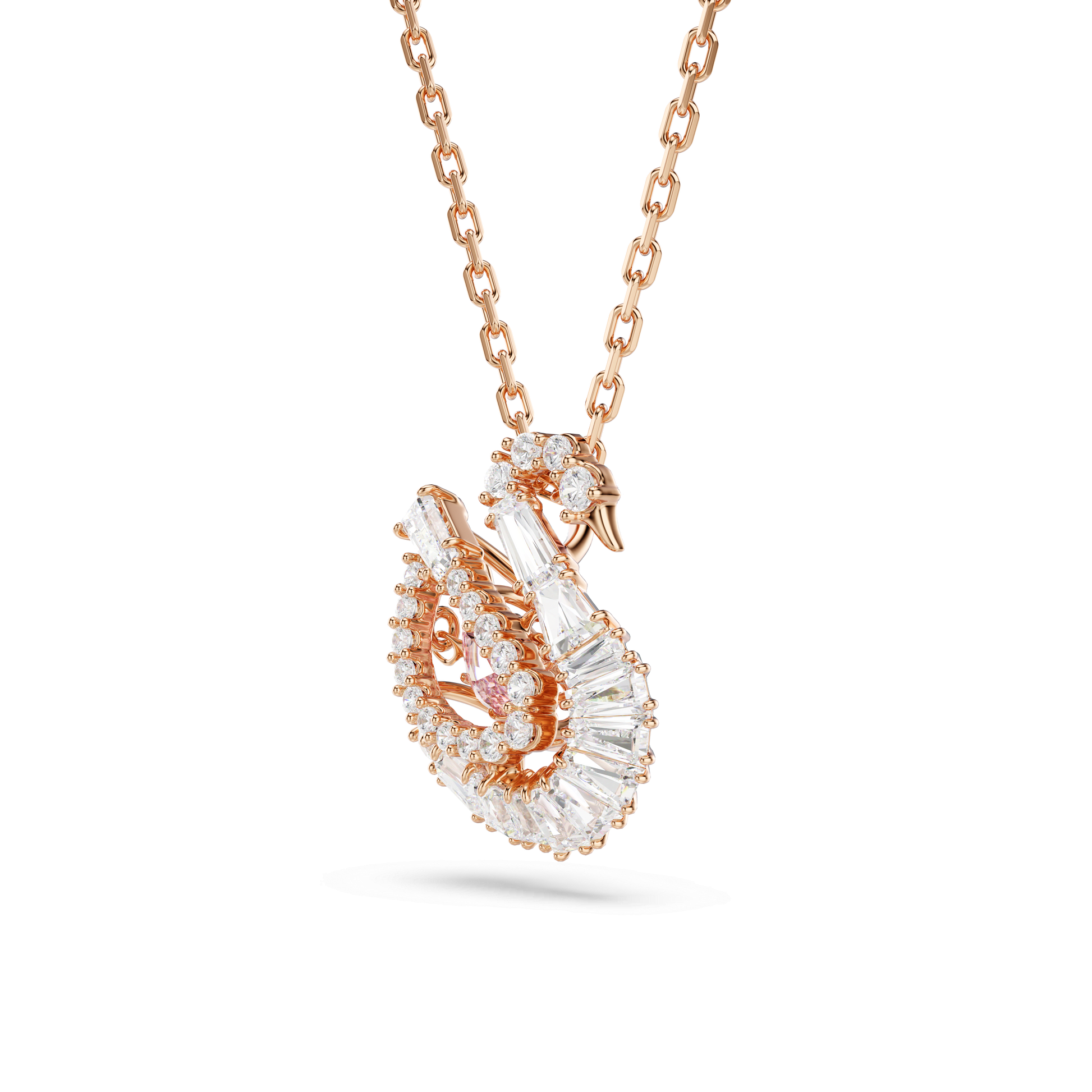 Swan pendant, Mixed cuts, Swan, Pink, 18K rose gold finish