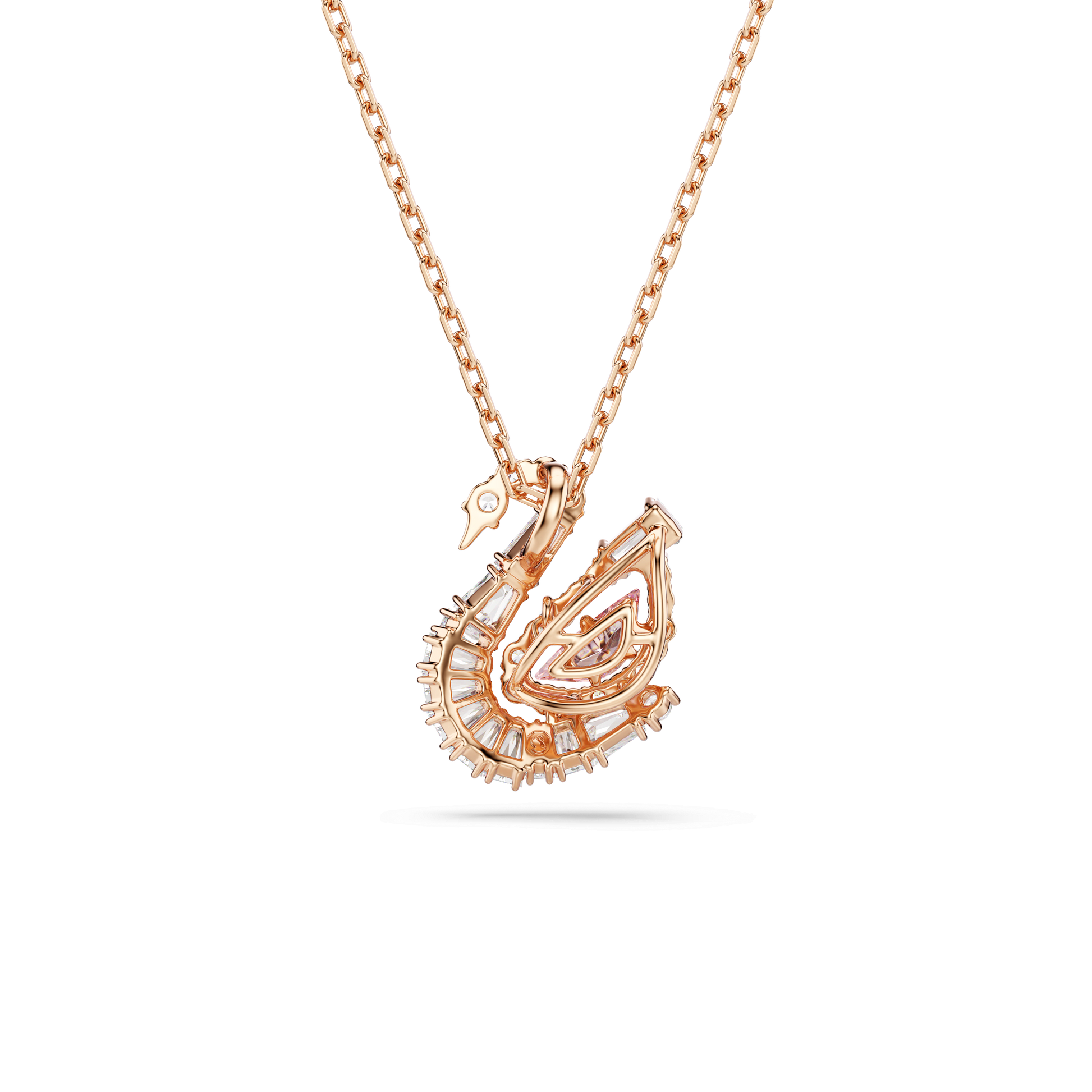 Swan pendant, Mixed cuts, Swan, Pink, 18K rose gold finish