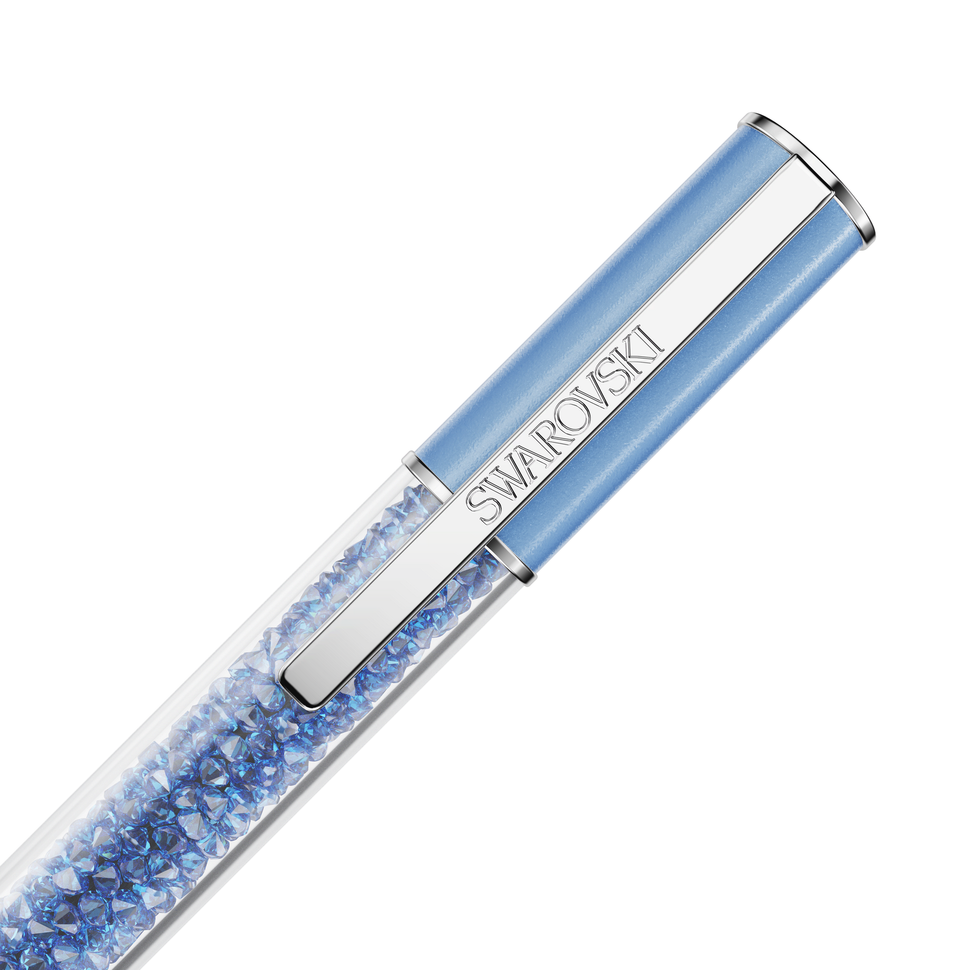 Crystalline ballpoint pen, ReCreated™ crystals, Blue, Blue lacquered, Chrome plated