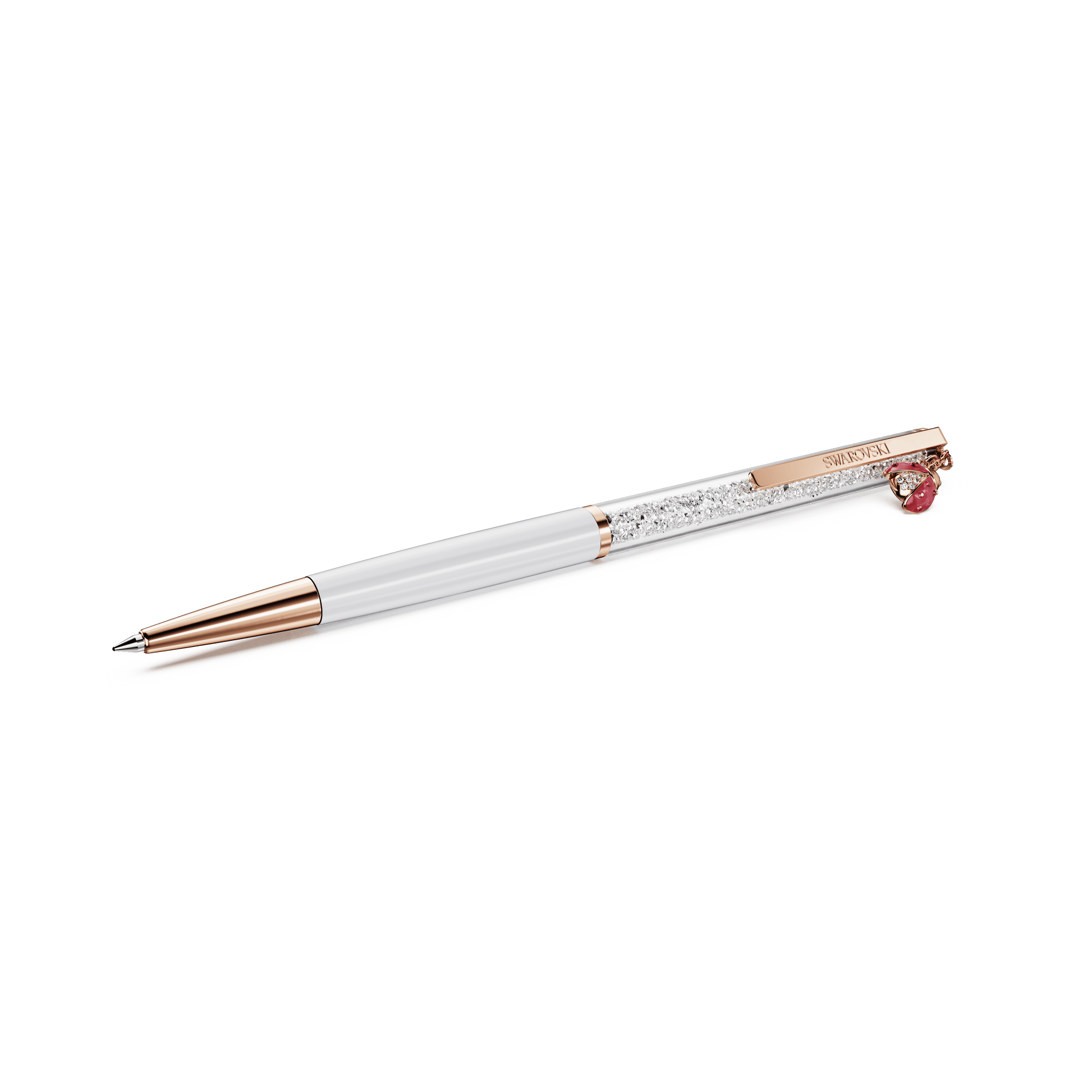 Crystalline ballpoint pen, Ladybug, White, Red lacquered, Rose gold-tone plated