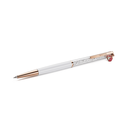 Crystalline ballpoint pen, Ladybug, White, Red lacquered, Rose gold-tone plated