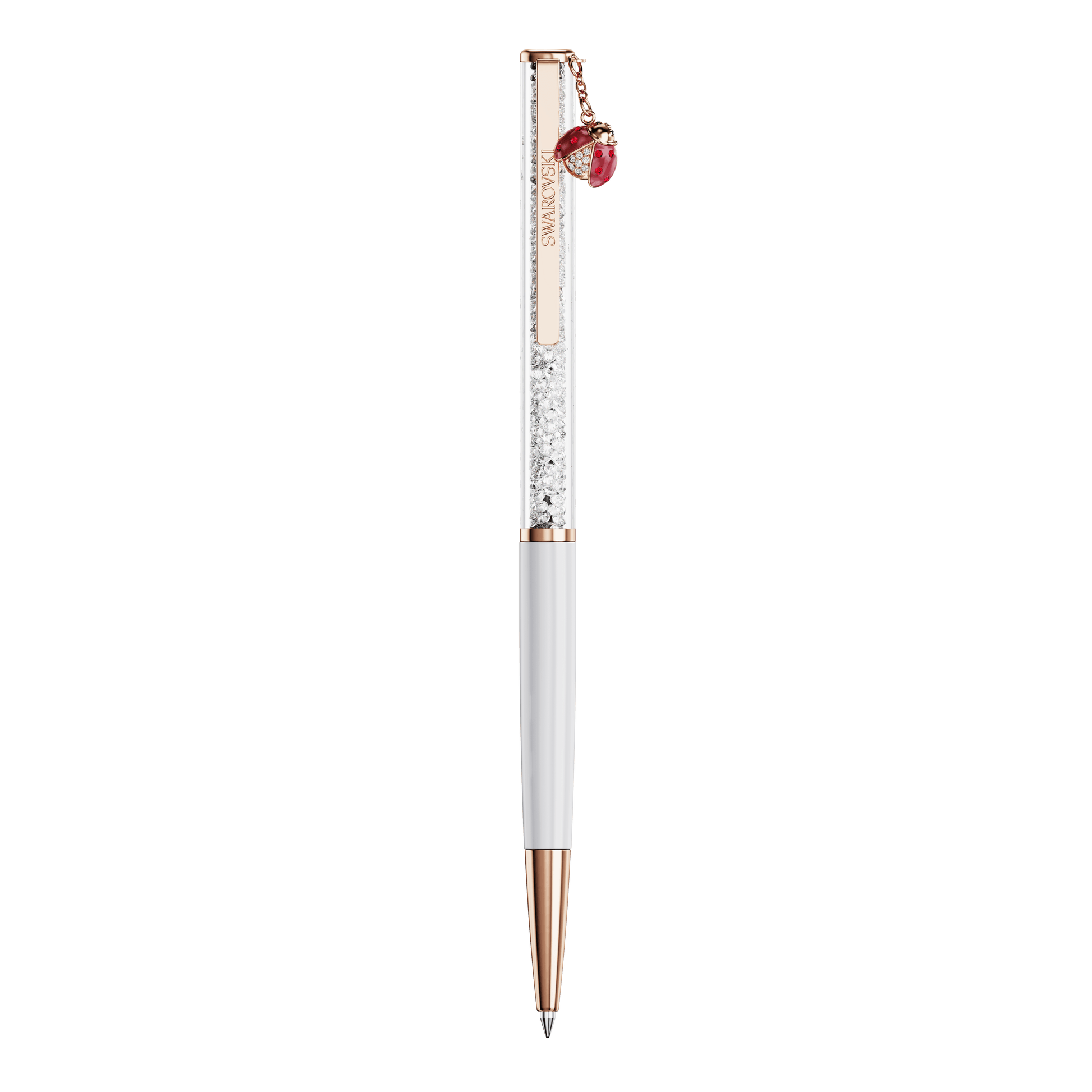 Crystalline ballpoint pen, Ladybug, White, Red lacquered, Rose gold-tone plated
