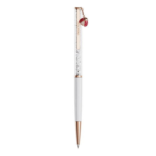 Crystalline ballpoint pen, Ladybug, White, Red lacquered, Rose gold-tone plated