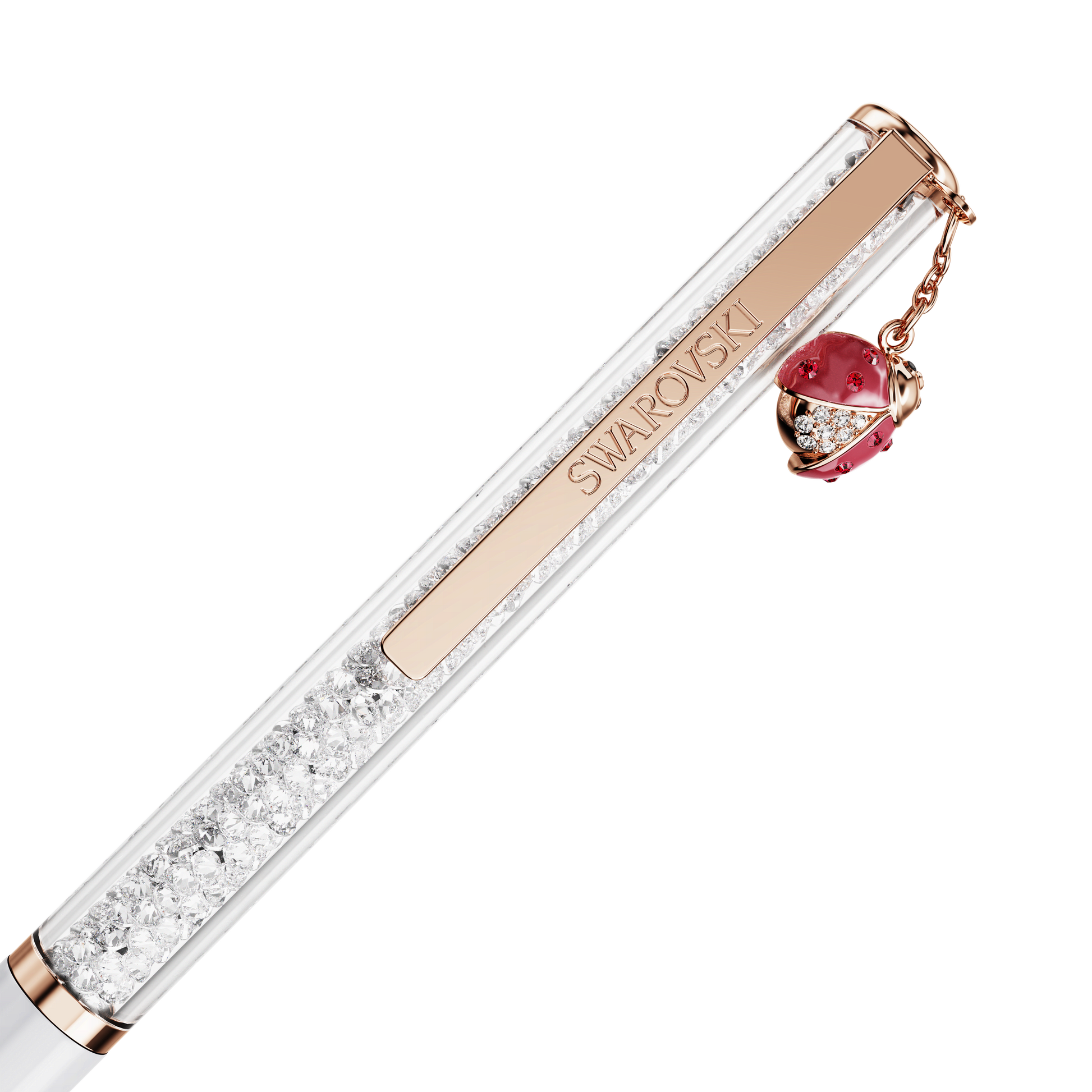 Crystalline ballpoint pen, Ladybug, White, Red lacquered, Rose gold-tone plated