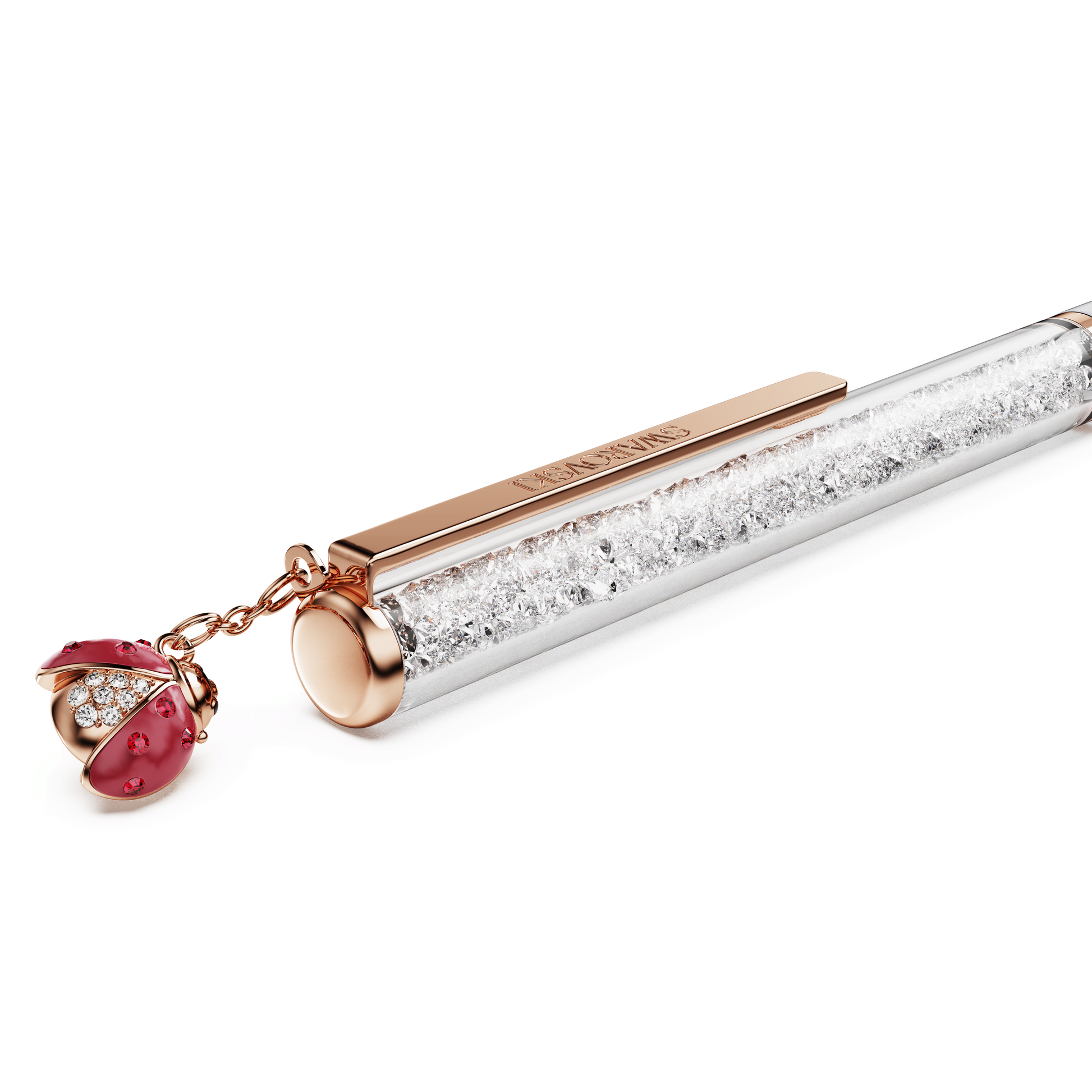 Crystalline ballpoint pen, Ladybug, White, Red lacquered, Rose gold-tone plated