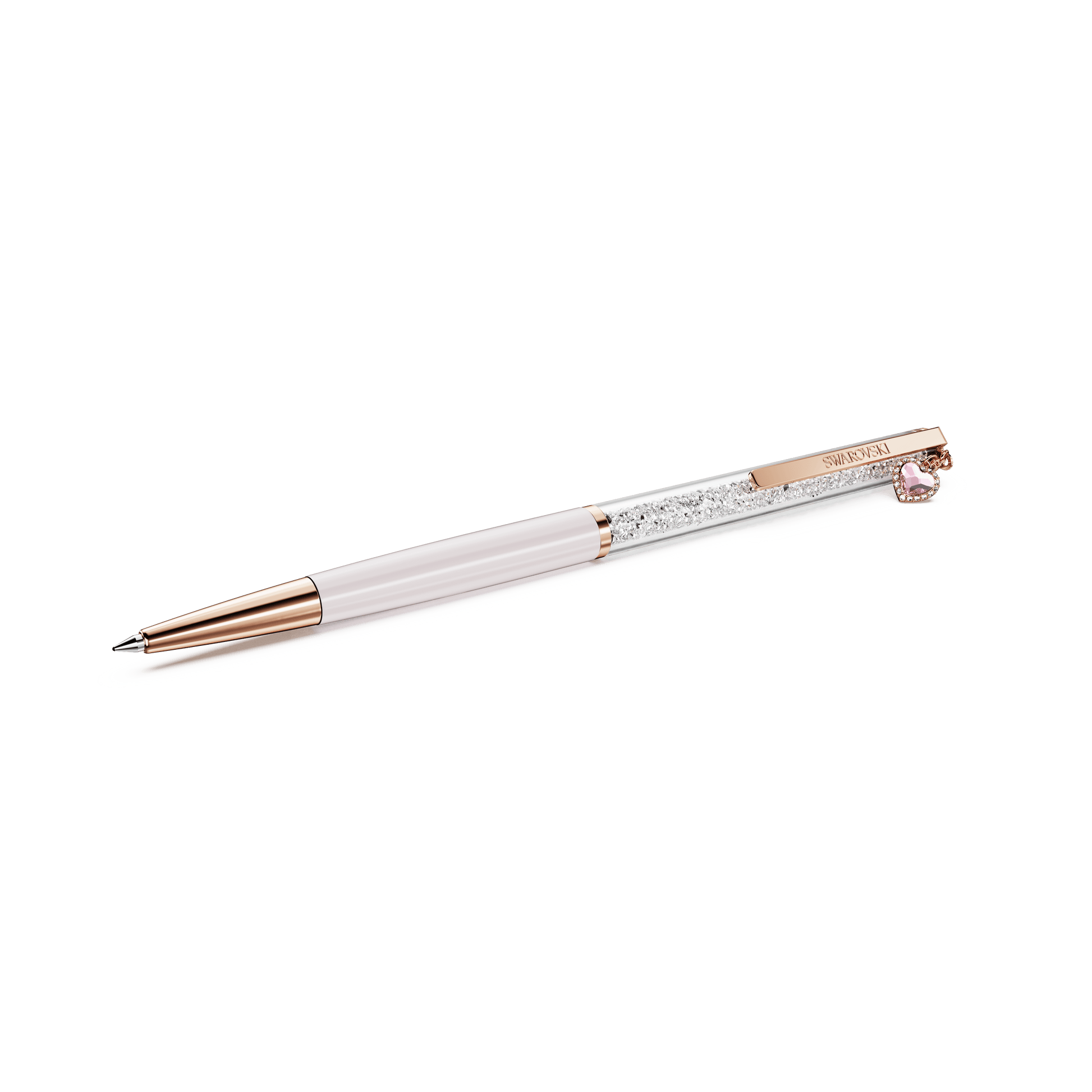 Crystalline ballpoint pen, Heart, Pink, Pink lacquered, Rose gold-tone plated