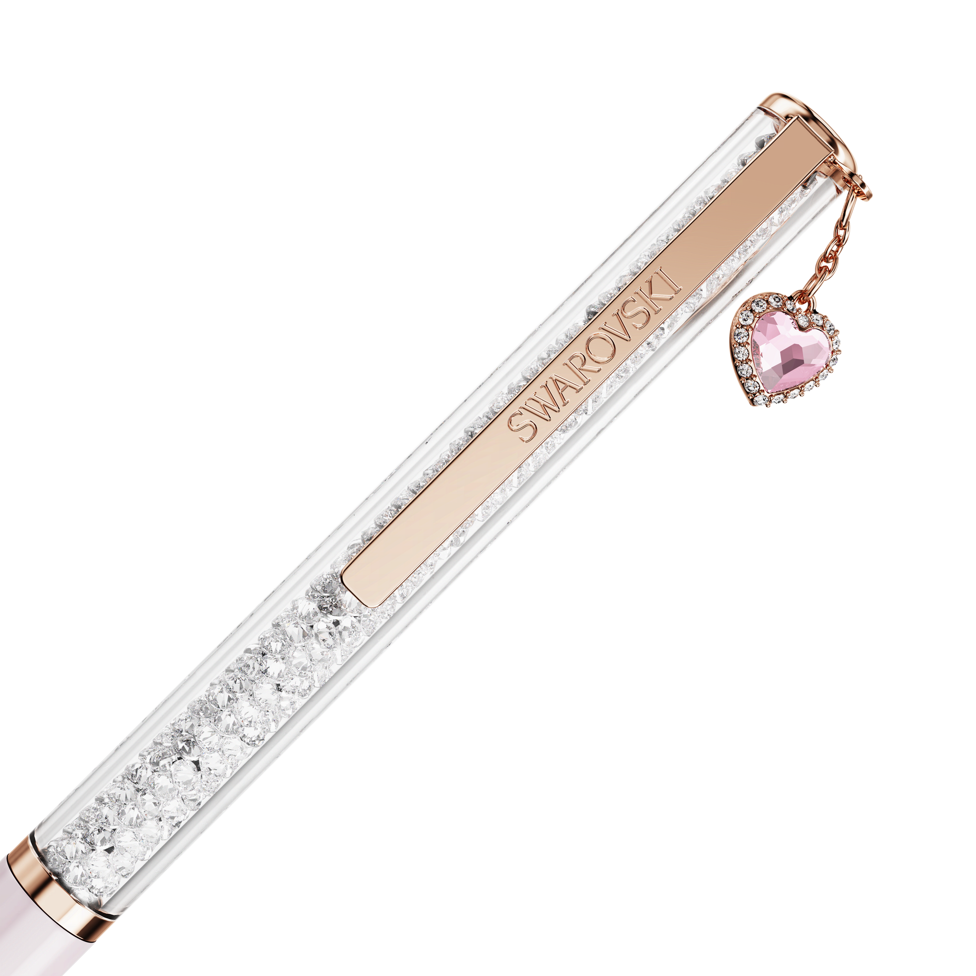 Crystalline ballpoint pen, Heart, Pink, Pink lacquered, Rose gold-tone plated