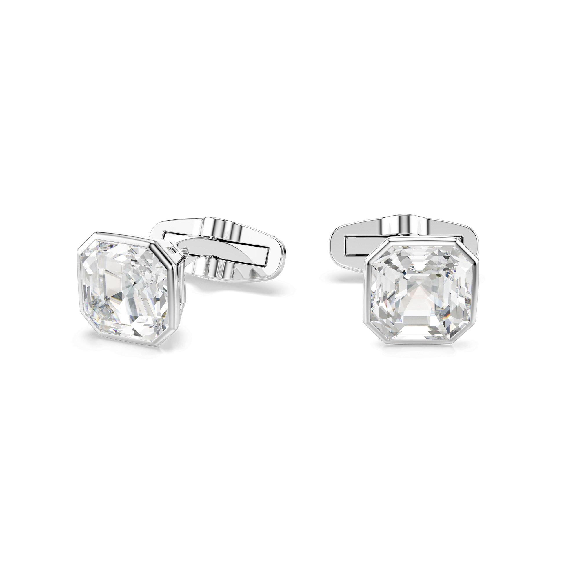 Millenia cufflinks, Octagon cut, White, Rhodium plated