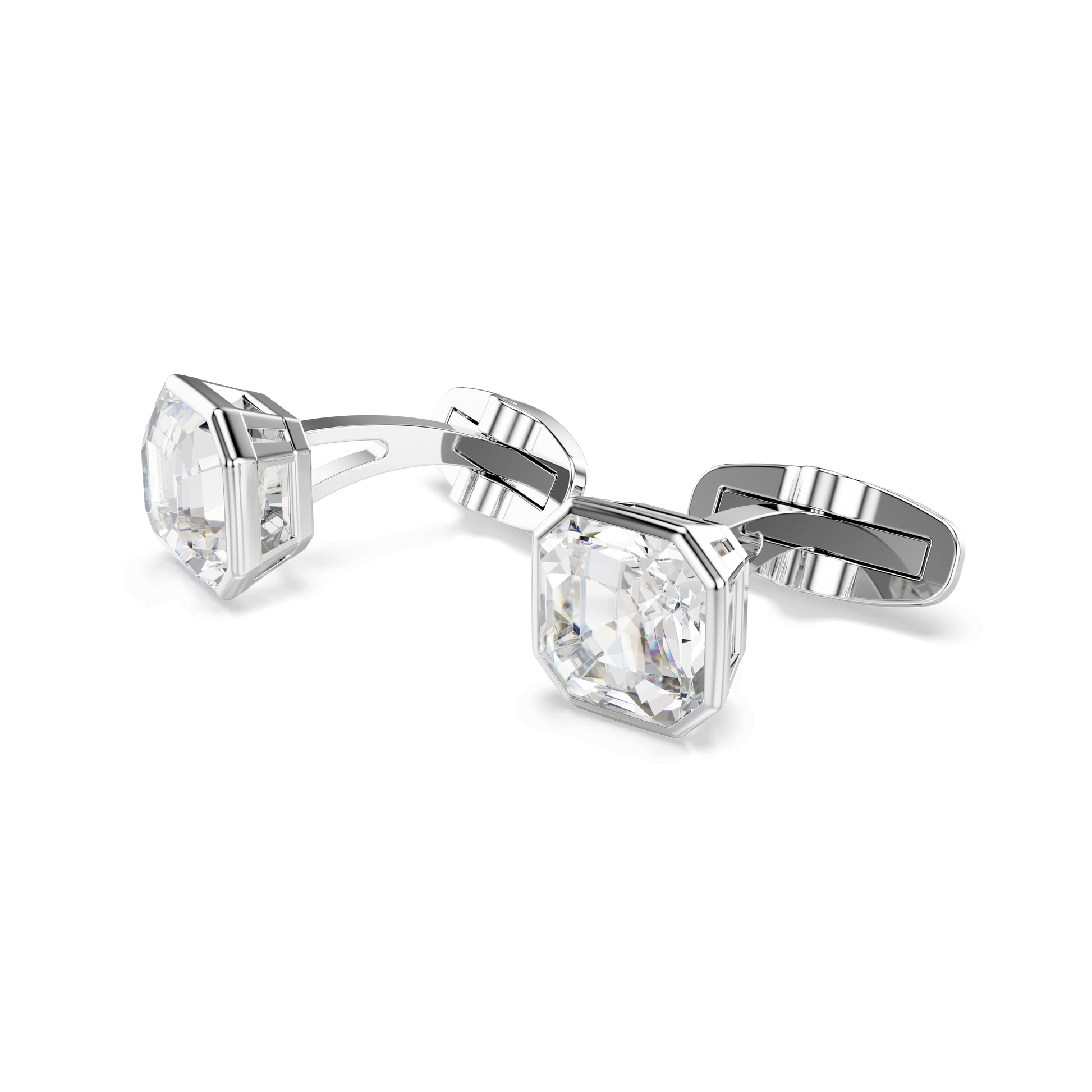 Millenia cufflinks, Octagon cut, White, Rhodium plated