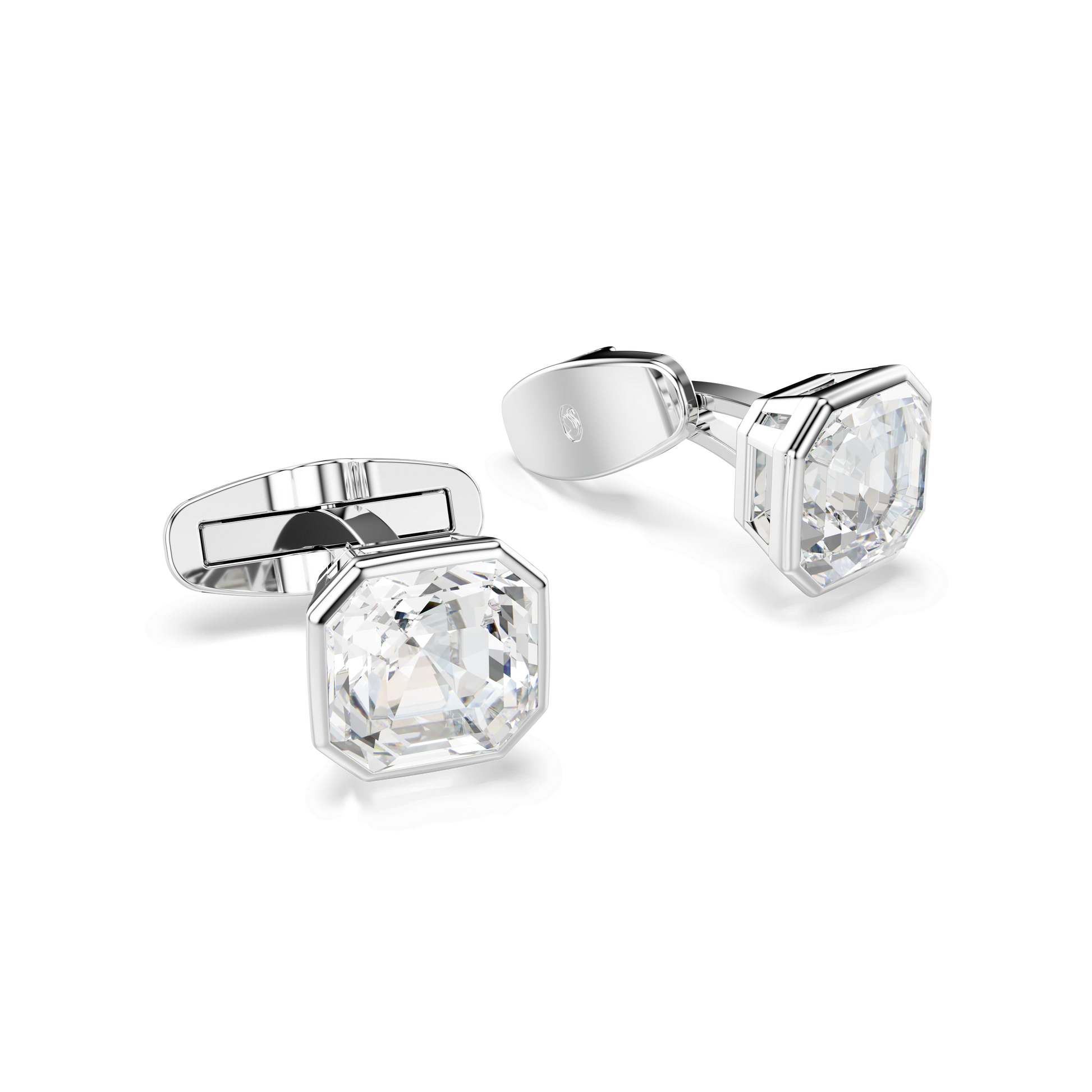Millenia cufflinks, Octagon cut, White, Rhodium plated