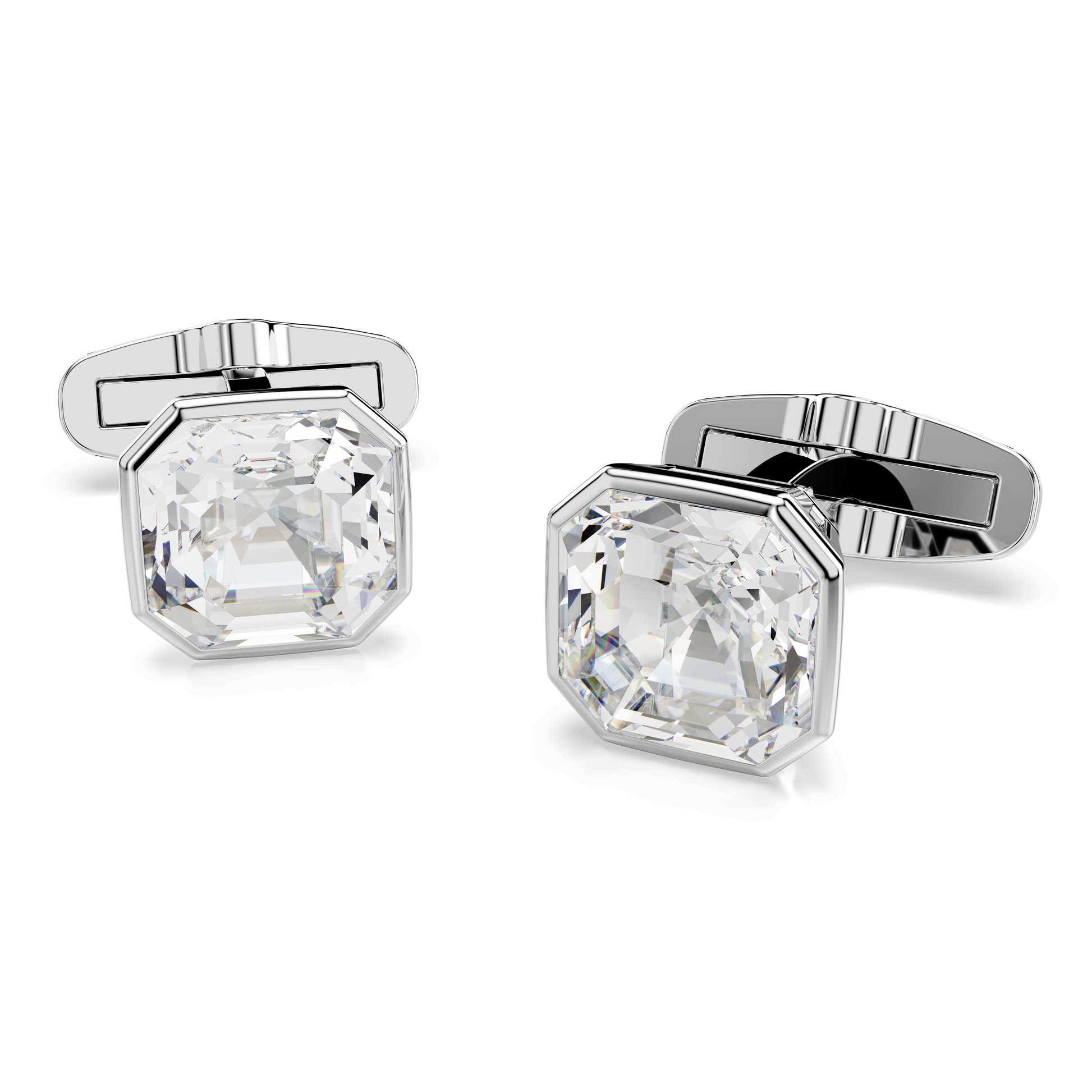 Millenia cufflinks, Octagon cut, White, Rhodium plated
