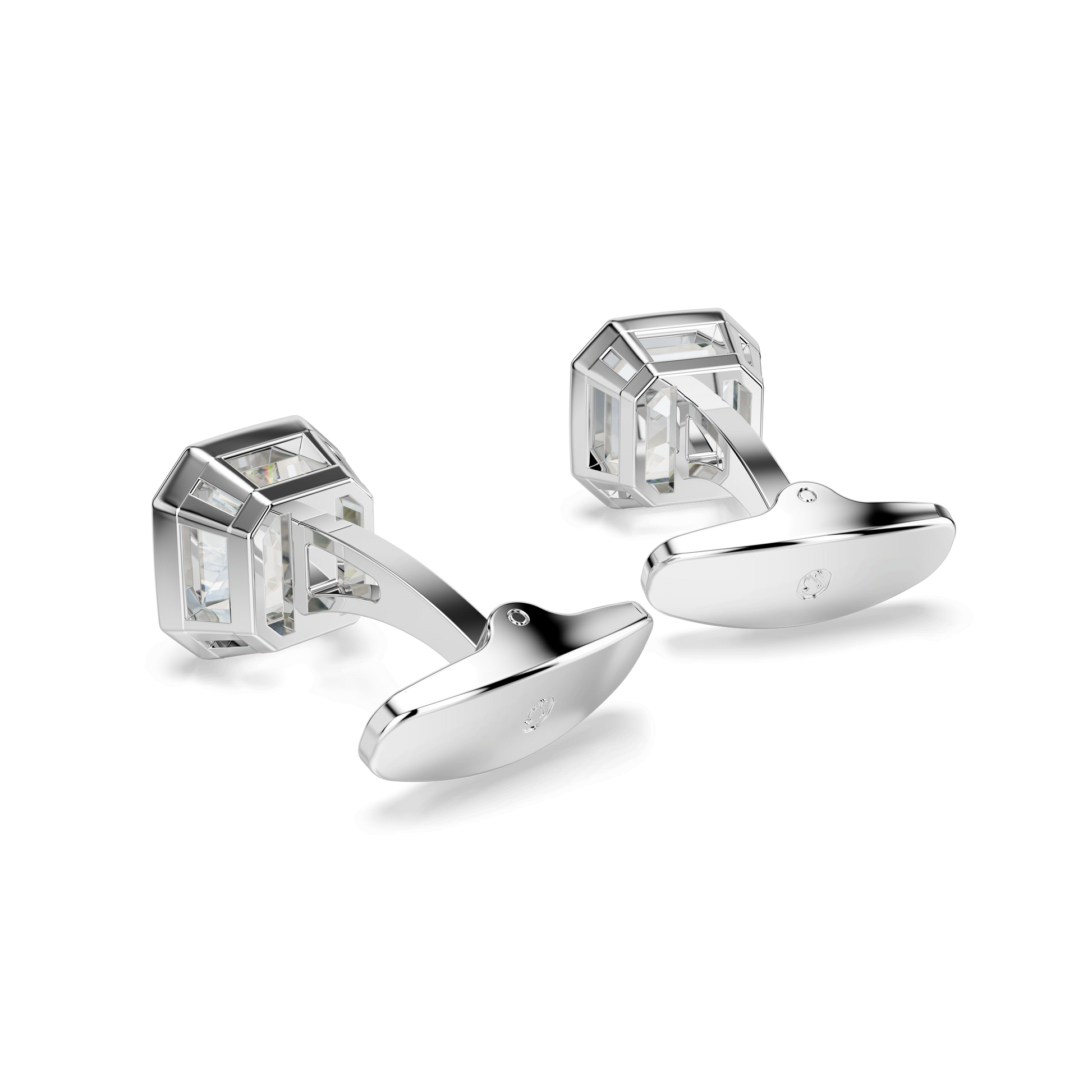 Millenia cufflinks, Octagon cut, White, Rhodium plated