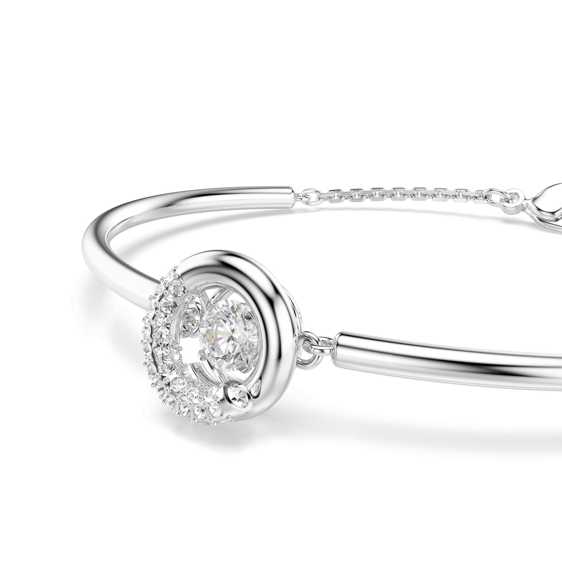 Dextera bangle, Round cut, White, Rhodium plated