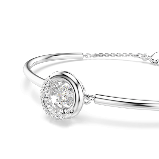 Dextera bangle, Round cut, White, Rhodium plated