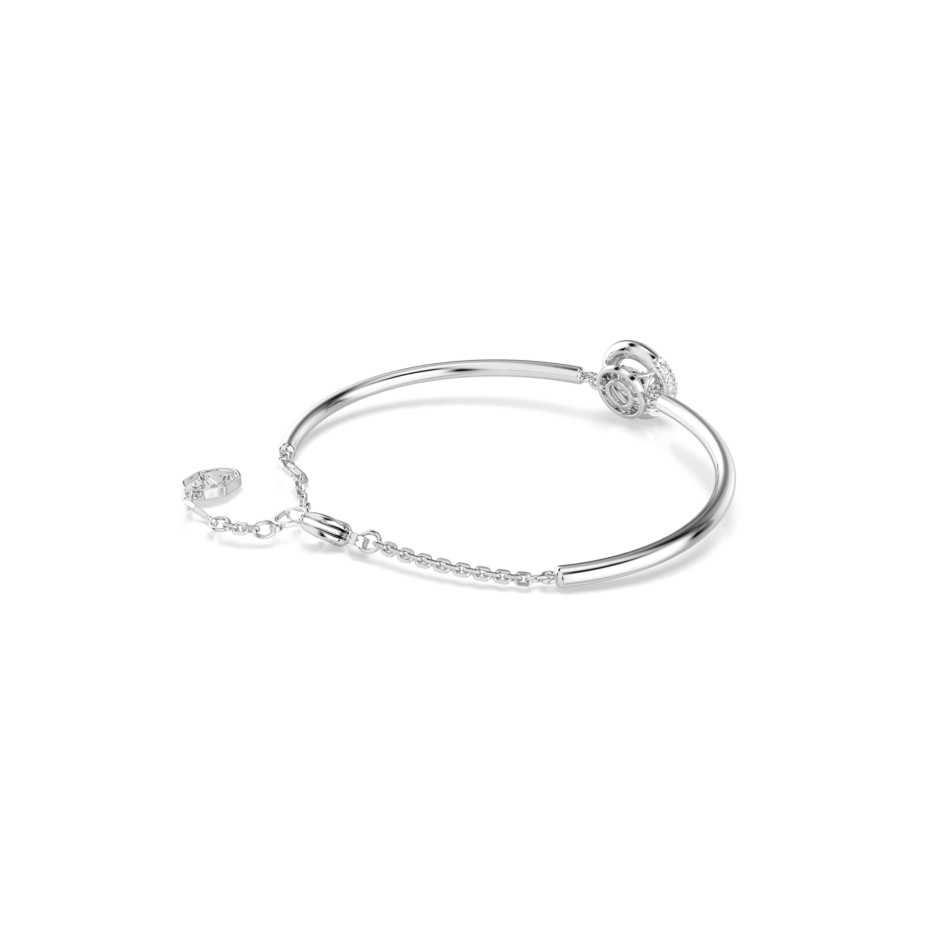 Dextera bangle, Round cut, White, Rhodium plated