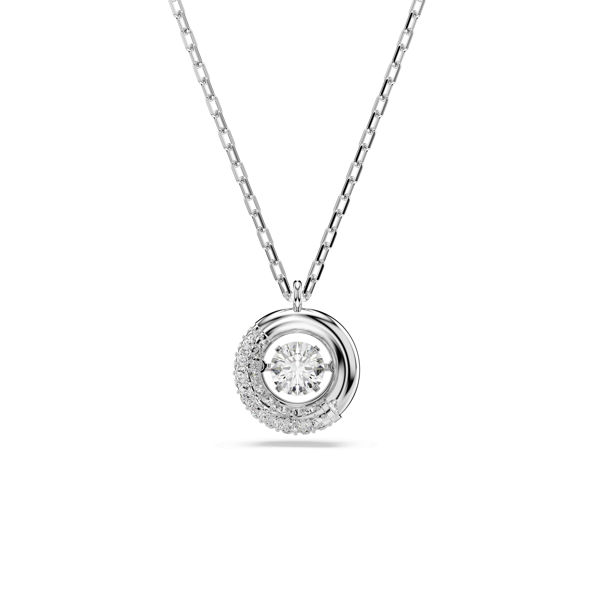 Dextera pendant, Round cut, White, Rhodium plated
