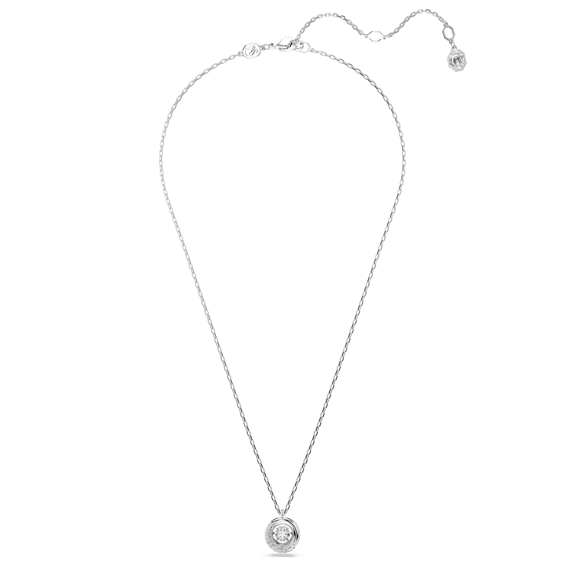 Dextera pendant, Round cut, White, Rhodium plated