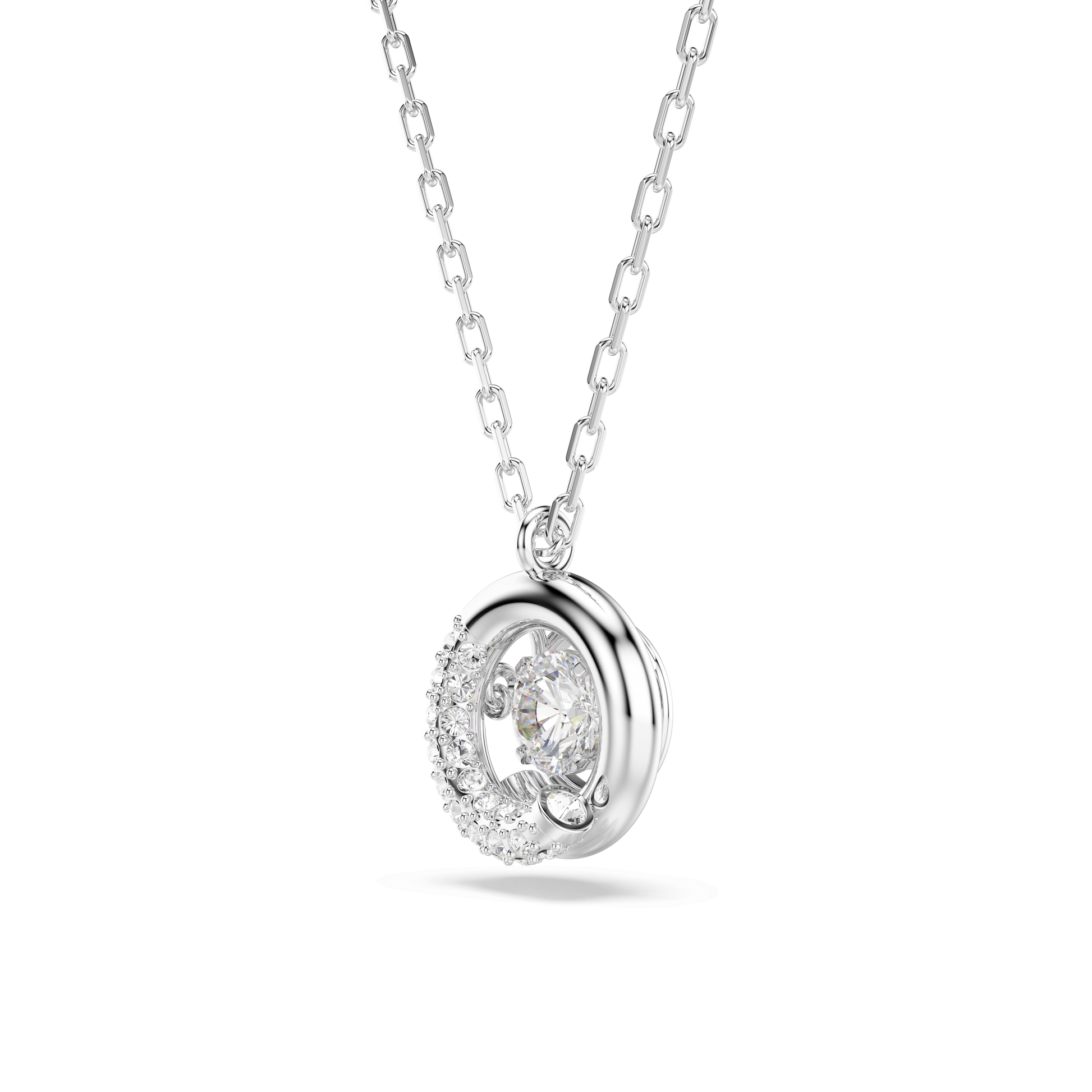 Dextera pendant, Round cut, White, Rhodium plated