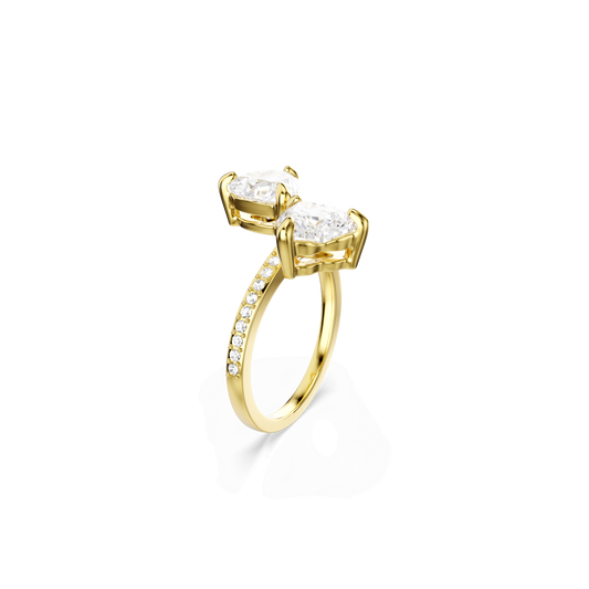 Mesmera open ring, Heart cut, Pavé, White, 18K gold finish