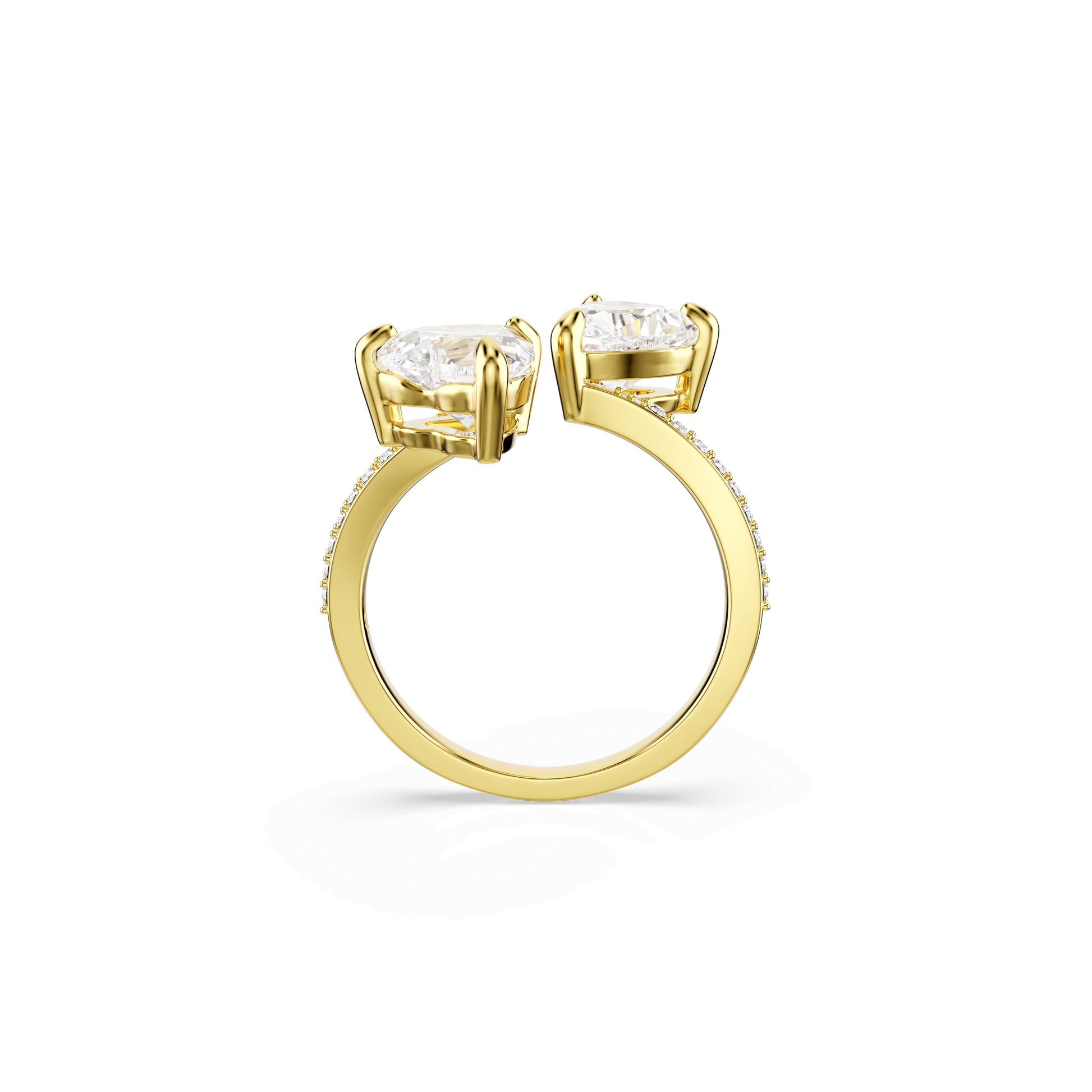 Mesmera open ring, Heart cut, Pavé, White, 18K gold finish