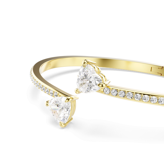 Mesmera bangle, Heart, White, 18K gold finish