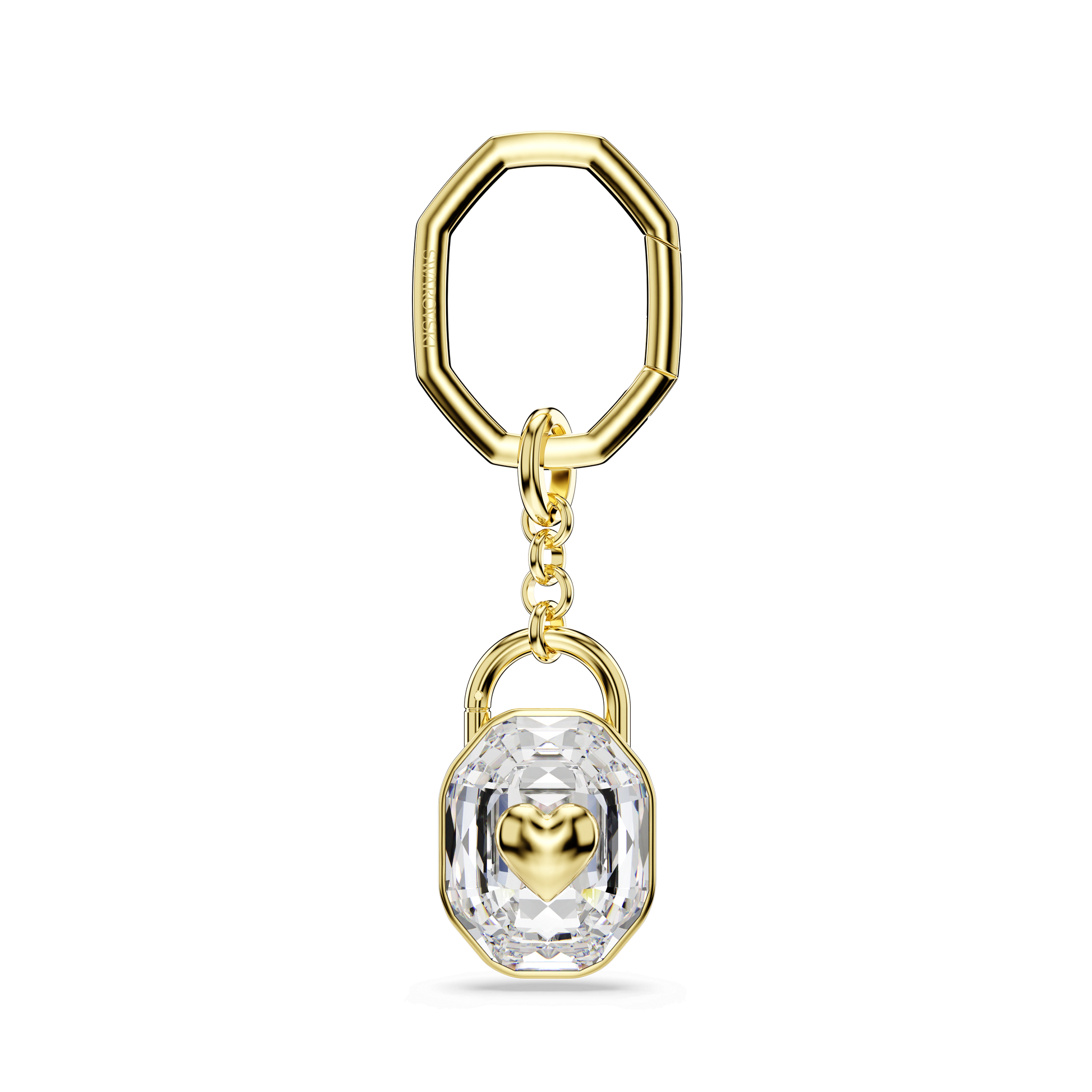 Key ring, Oval cut, White, Gold-tone plated