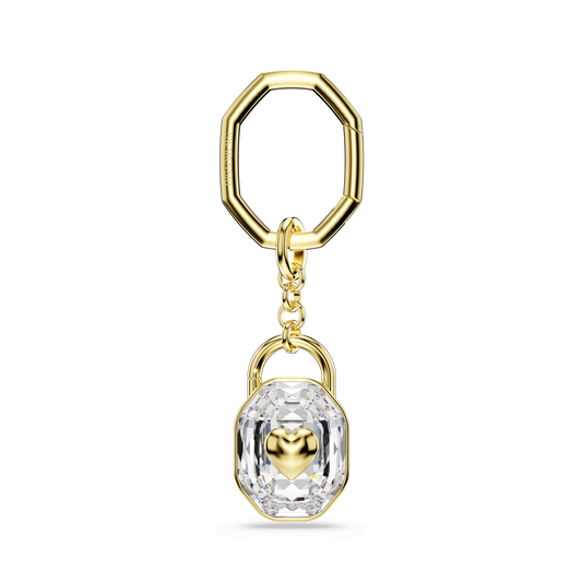 Key ring, Oval cut, White, Gold-tone plated