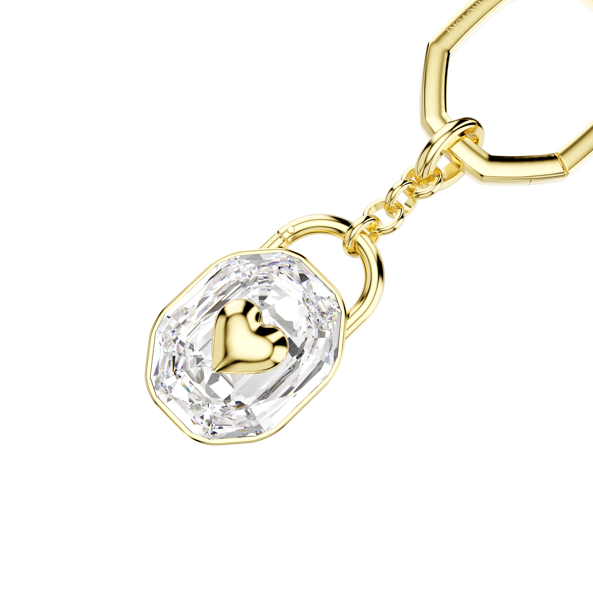 Key ring, Oval cut, White, Gold-tone plated