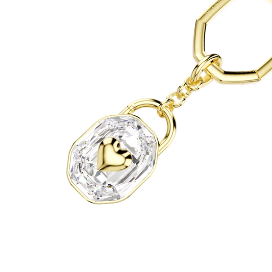 Key ring, Oval cut, White, Gold-tone plated