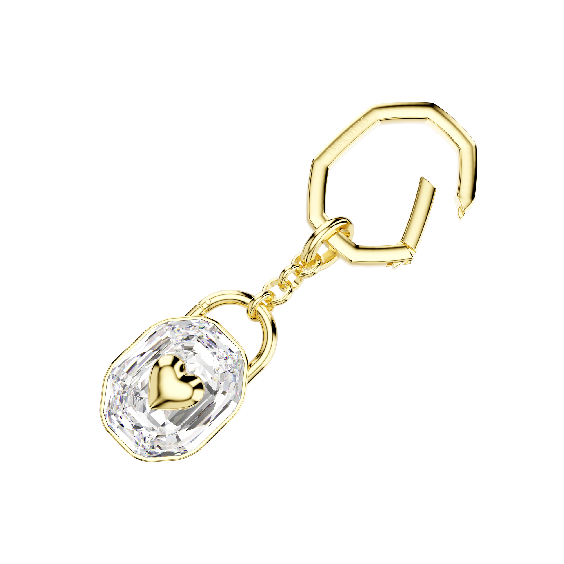 Key ring, Oval cut, White, Gold-tone plated