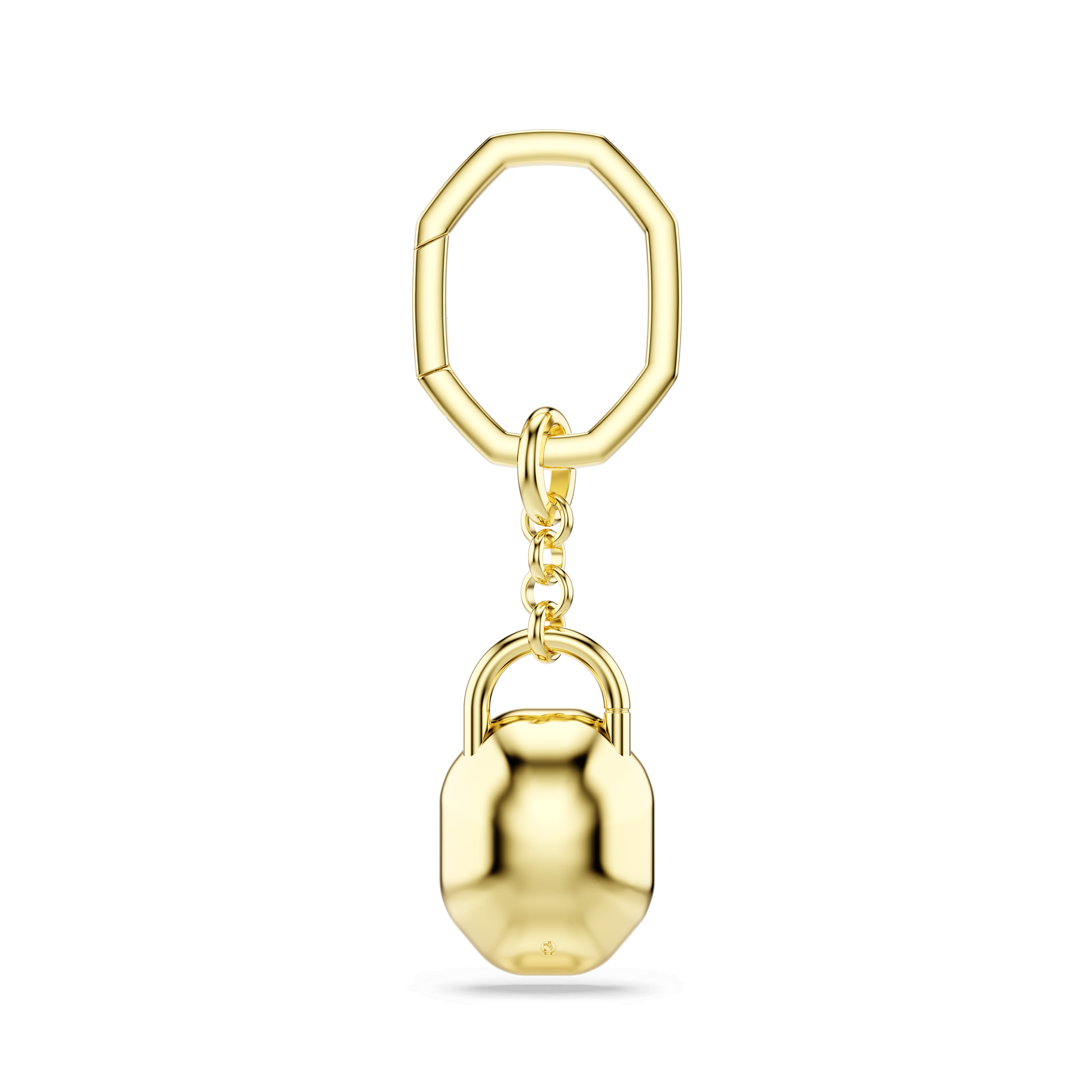 Key ring, Oval cut, White, Gold-tone plated