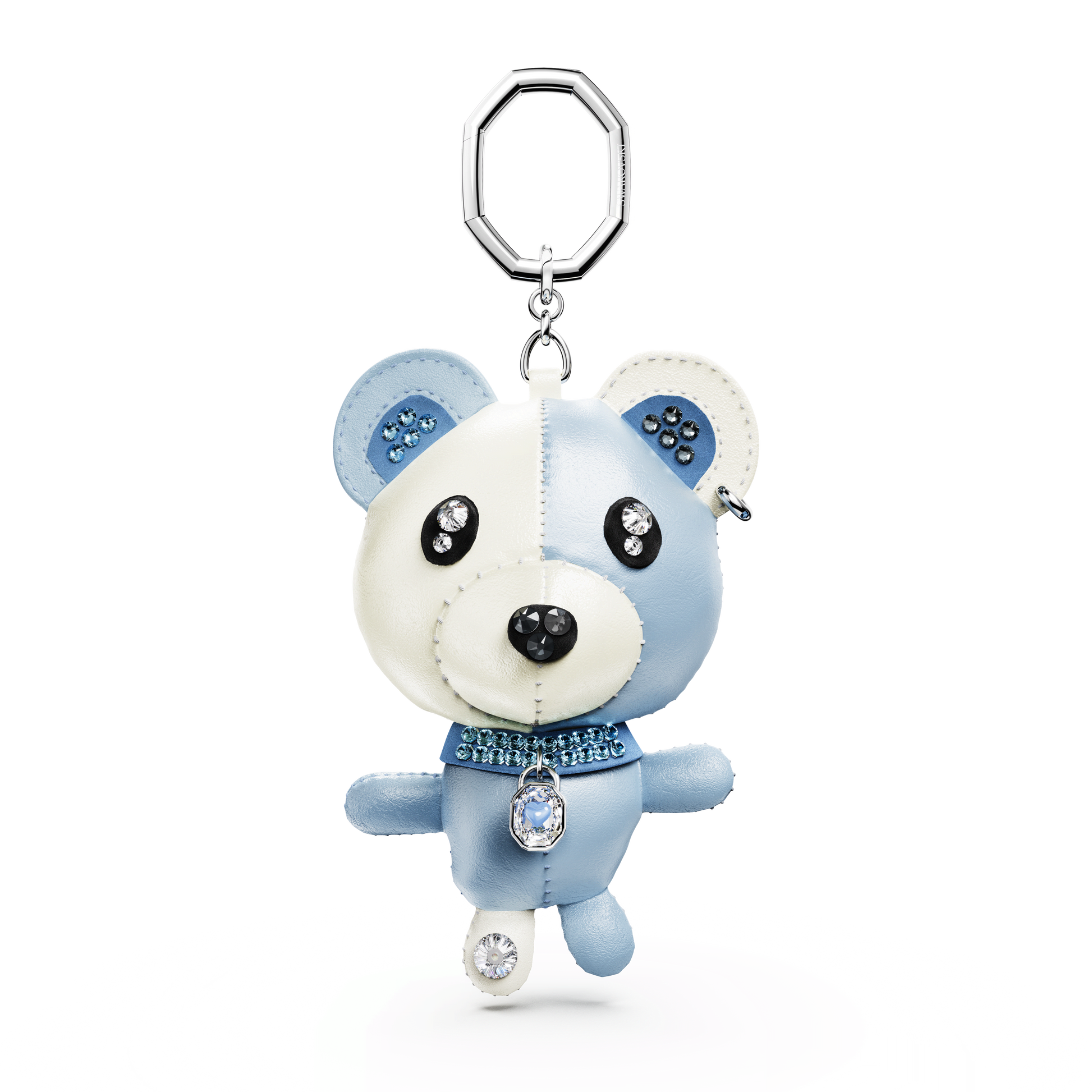 Teddy bag charm, Bear, Blue, Rhodium plated