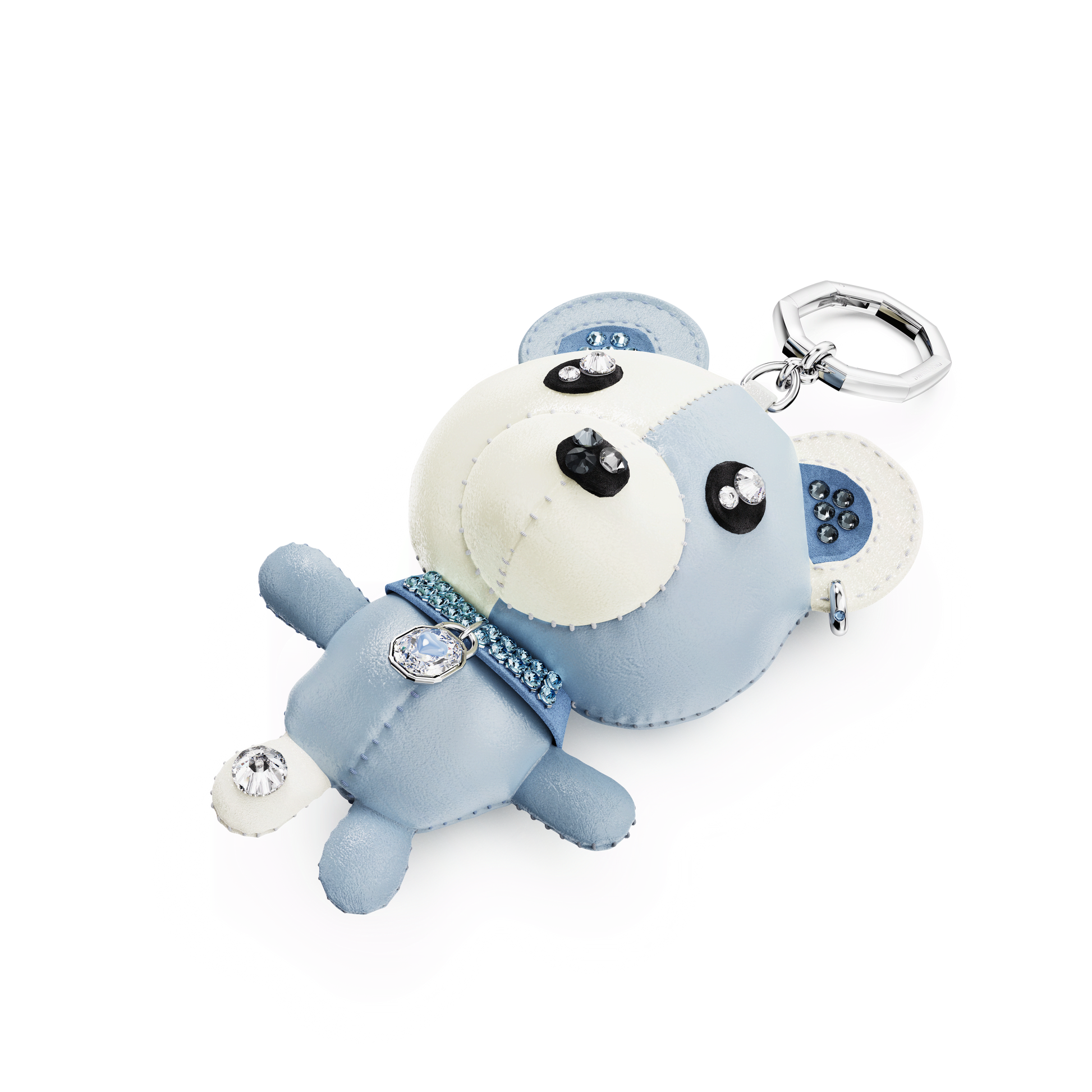 Teddy bag charm, Bear, Blue, Rhodium plated