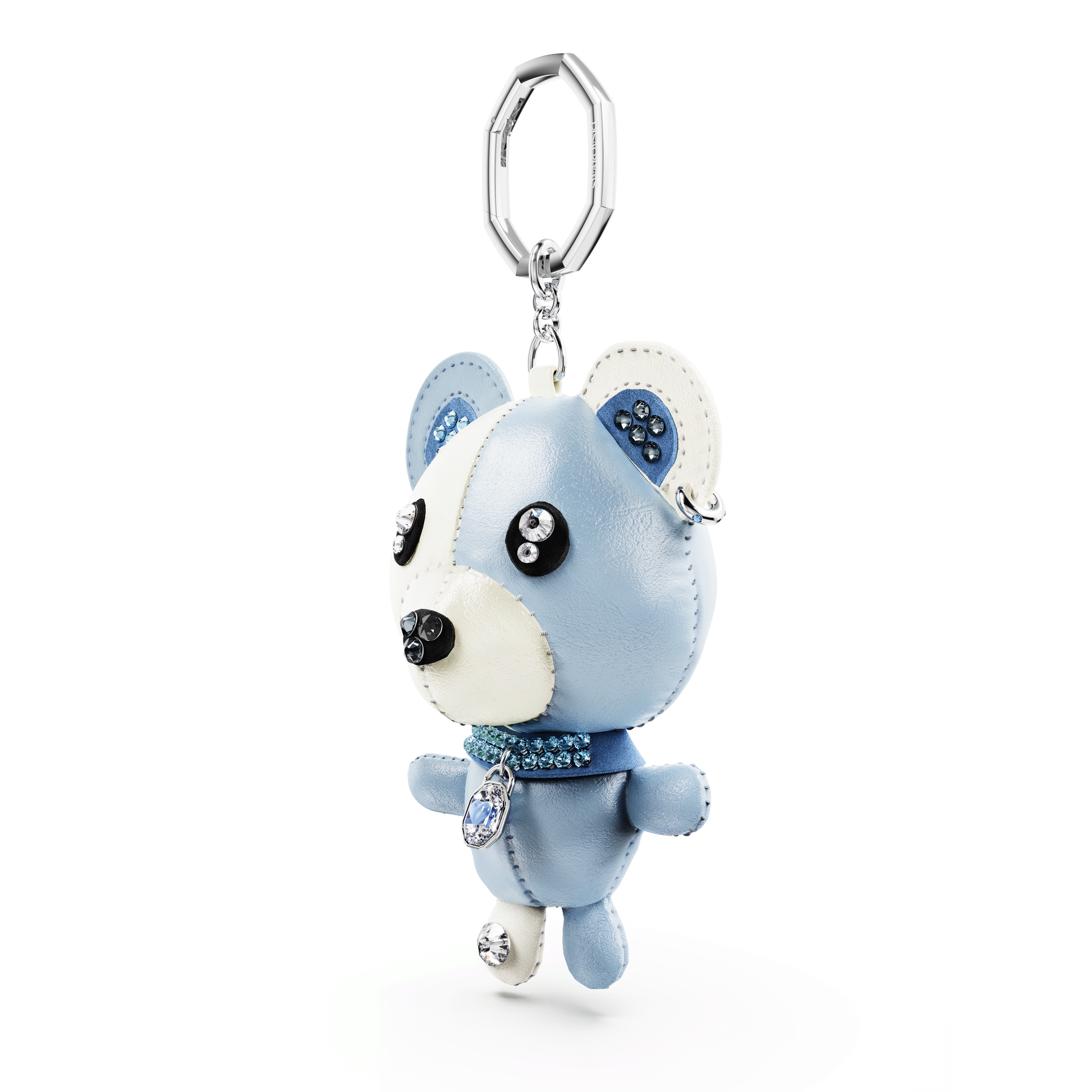 Teddy bag charm, Bear, Blue, Rhodium plated