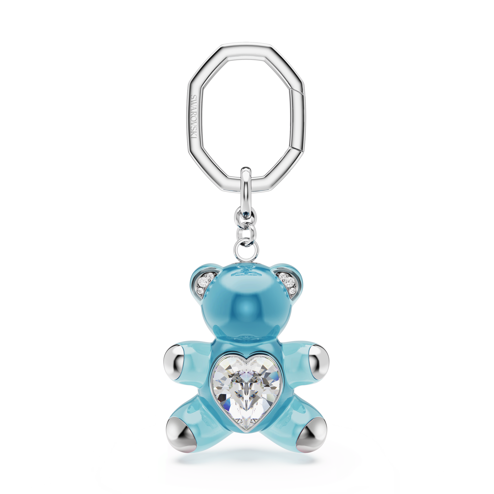 Teddy key ring, Bear, Blue, Rhodium plated