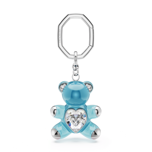 Teddy key ring, Bear, Blue, Rhodium plated