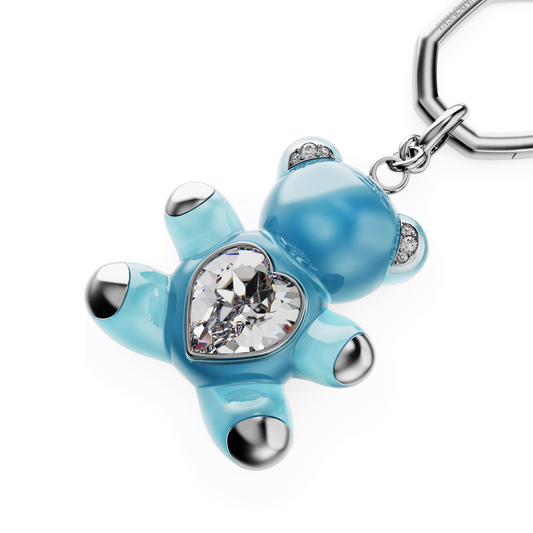 Teddy key ring, Bear, Blue, Rhodium plated