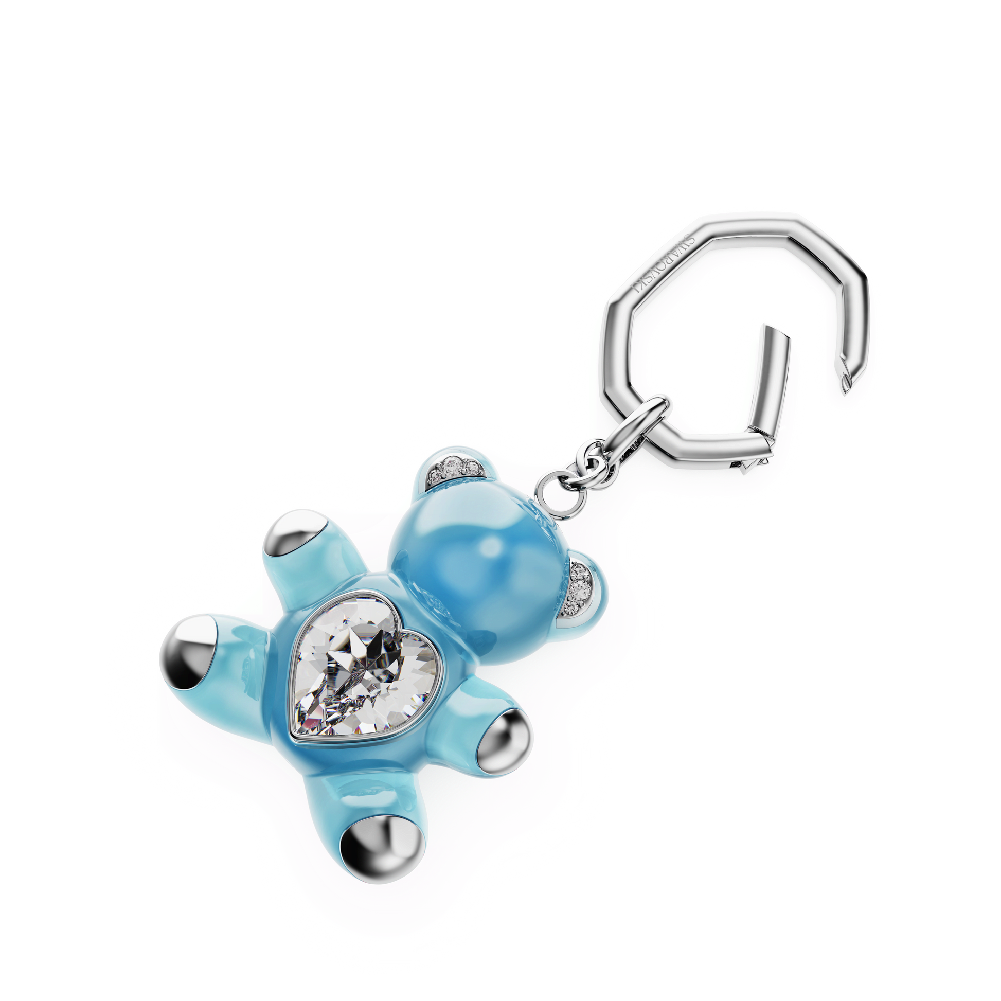 Teddy key ring, Bear, Blue, Rhodium plated