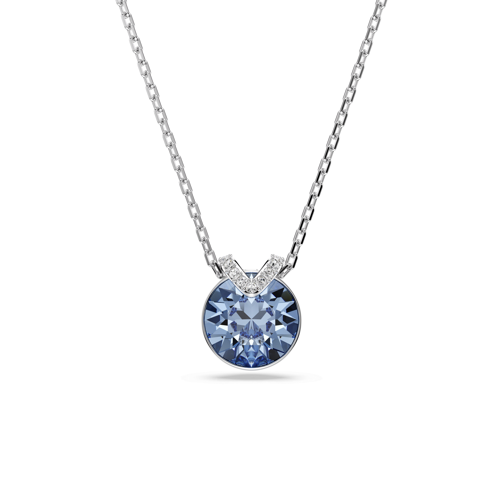 Bella V pendant, Round cut, Blue, Rhodium plated