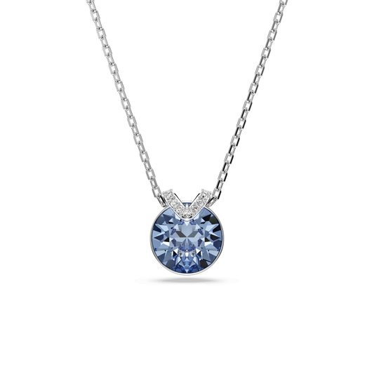 Bella V pendant, Round cut, Blue, Rhodium plated