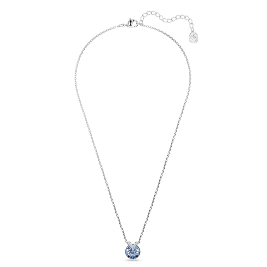 Bella V pendant, Round cut, Blue, Rhodium plated