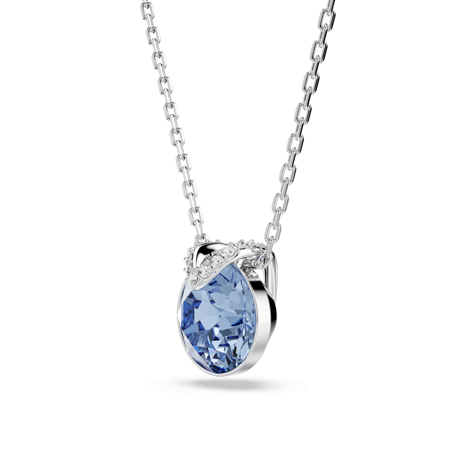 Bella V pendant, Round cut, Blue, Rhodium plated