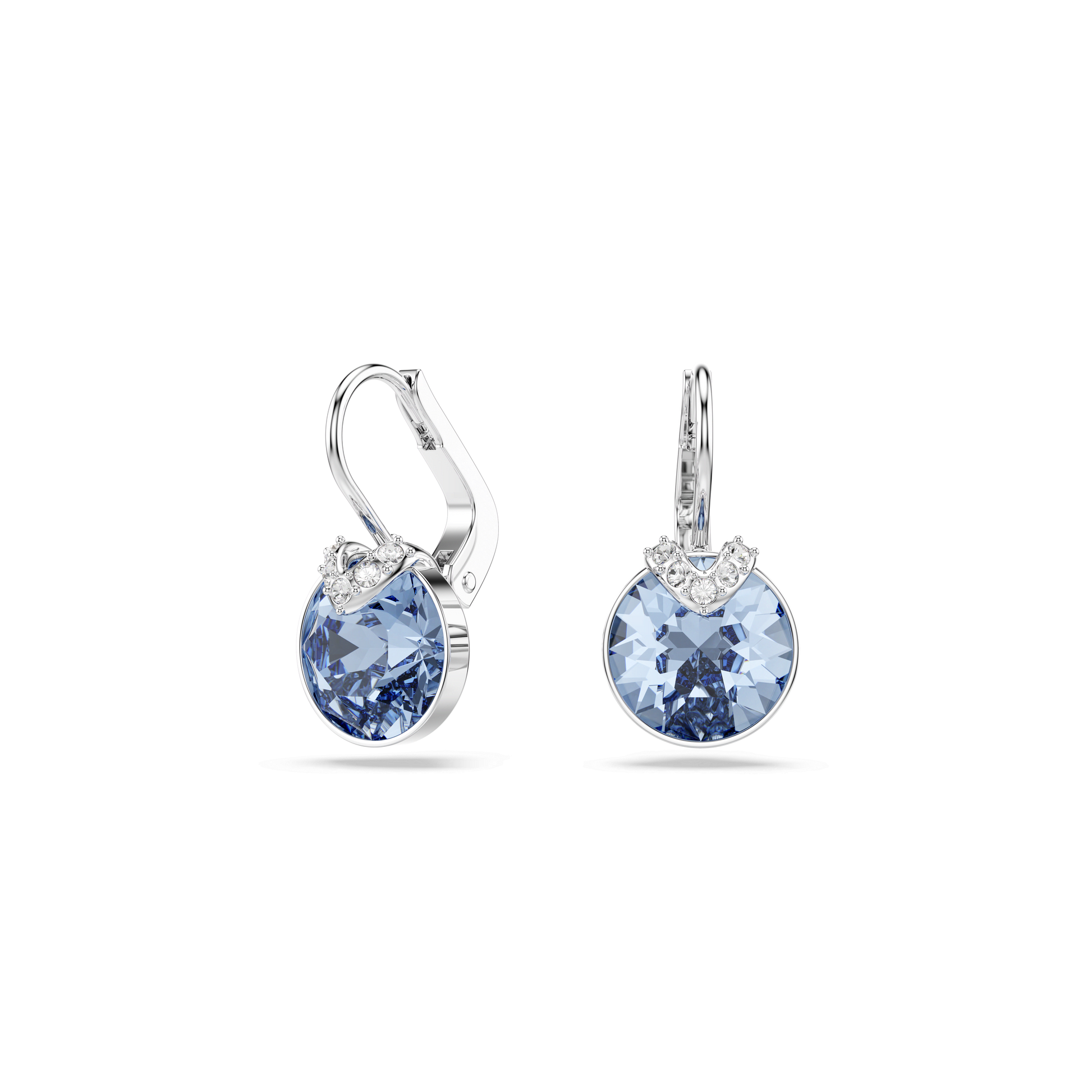 Bella V drop earrings, Round cut, Blue, Rhodium plated