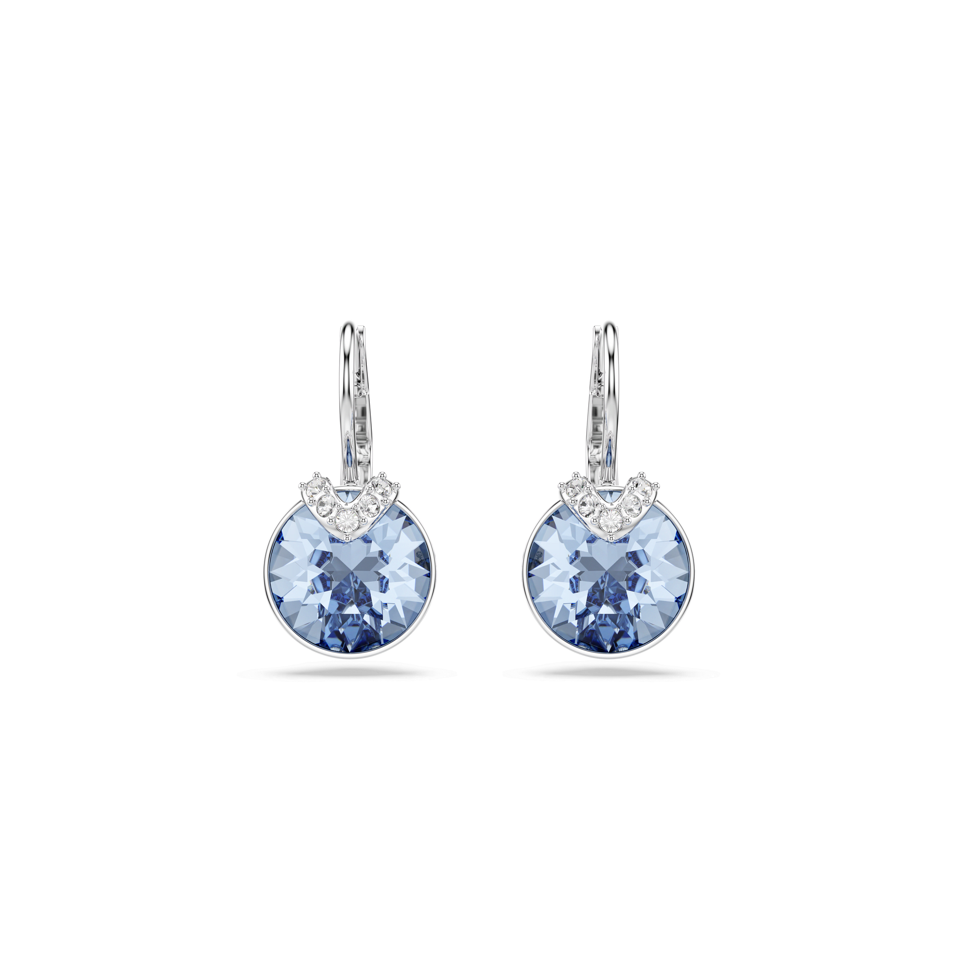 Bella V drop earrings, Round cut, Blue, Rhodium plated