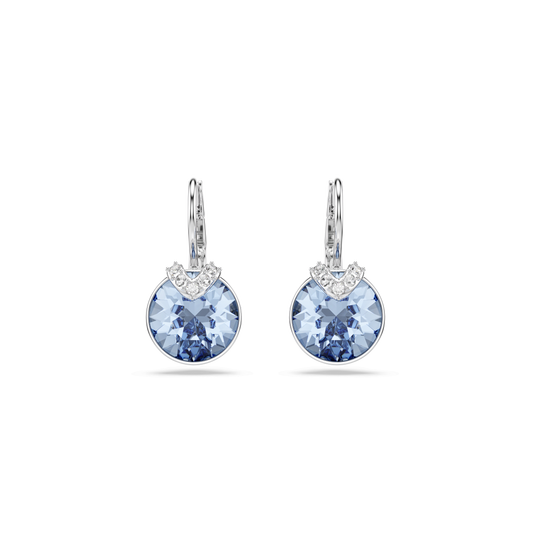 Bella V drop earrings, Round cut, Blue, Rhodium plated