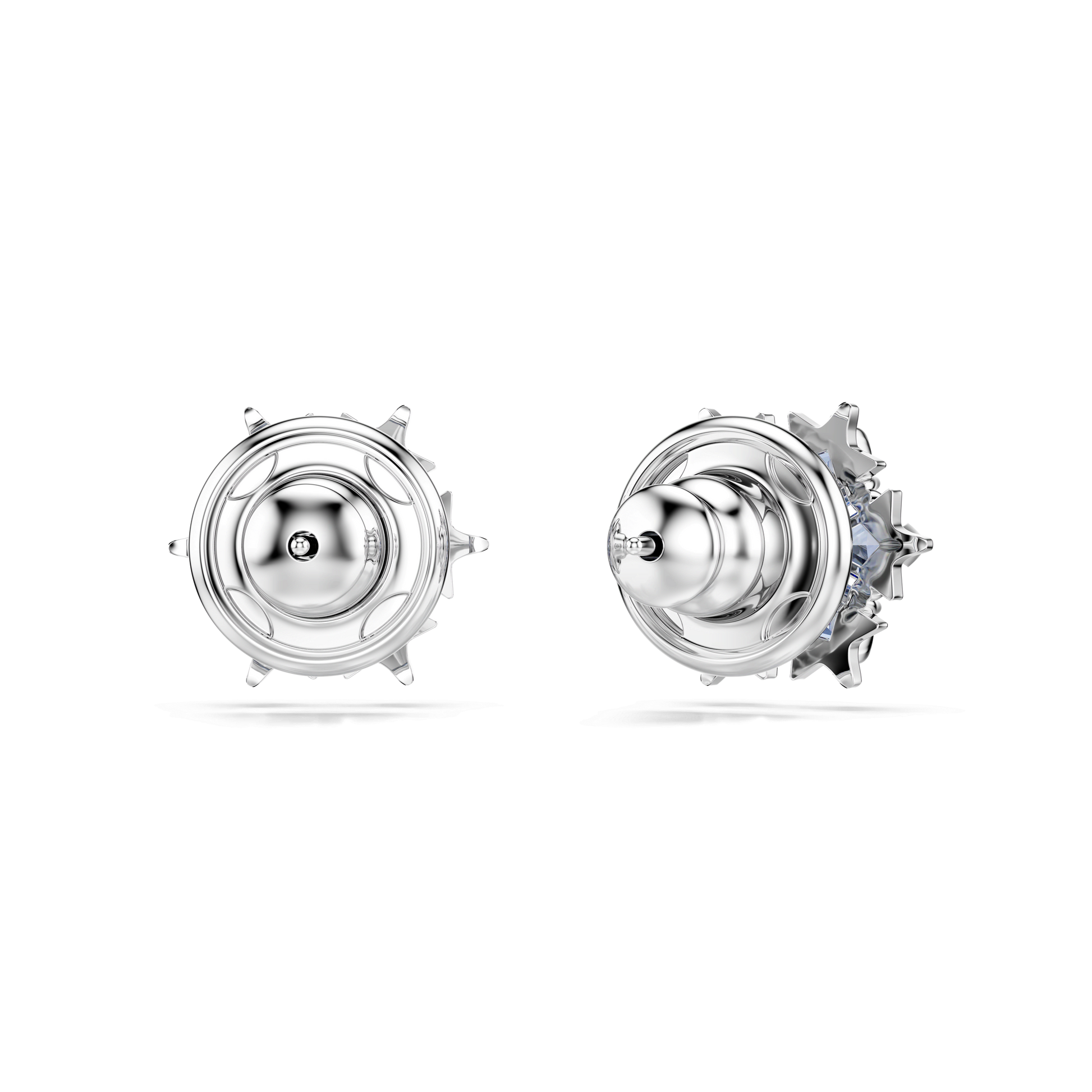 Magic stud earrings, Snowflake, Blue, Rhodium plated